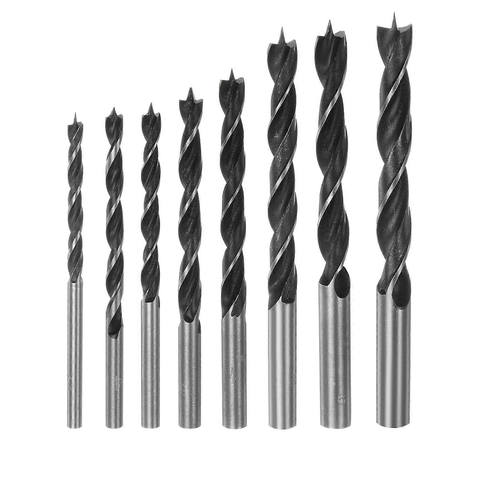 Straight shank twist drill, 3–10 mm, metric, 3.2–8.2 cm, for woodworking, plastic, rubber, 8 pieces.