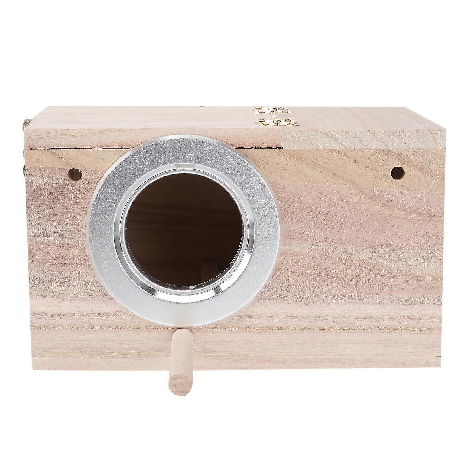 Wooden Bird Nesting Box with Clear View Window for Parrots and Small Songbirds, Weather and Predator Resistant, Educational Breeding House