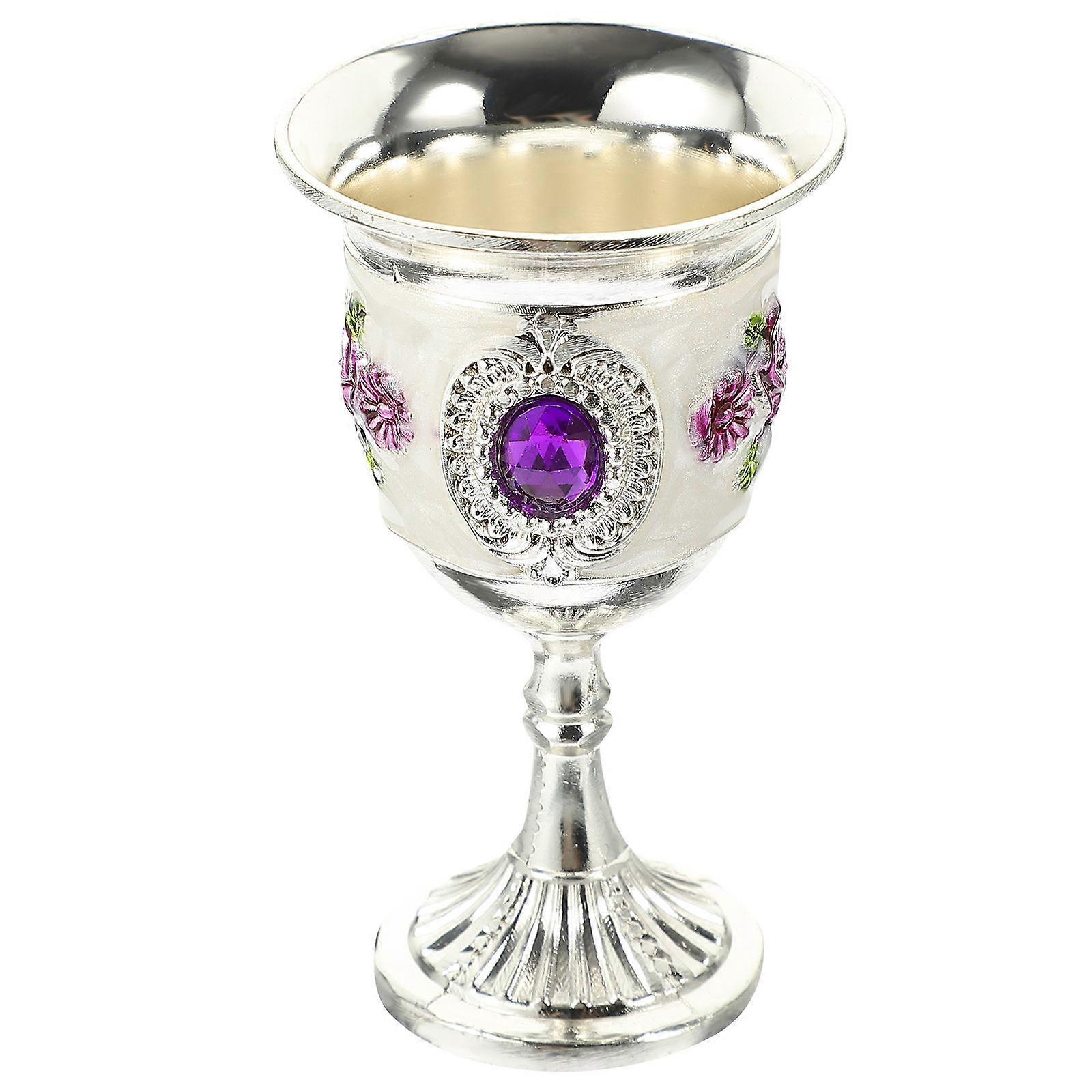Elegant Inlay Zinc Alloy Wine Goblet with Purple Stem – , Reusable Cocktail Glass for Home Bar, Parties and All Beverages