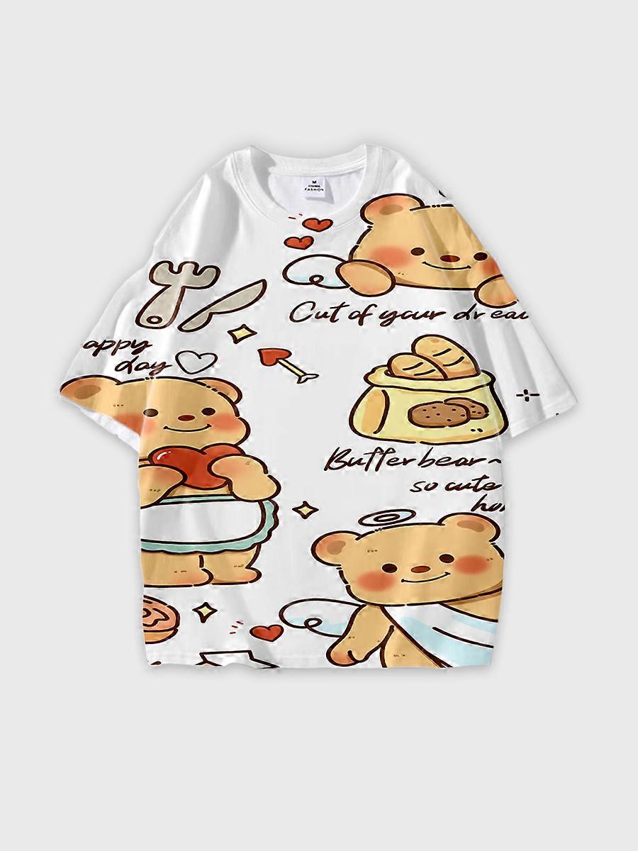 T-shirt round neck Pattern loose short sleeve O178