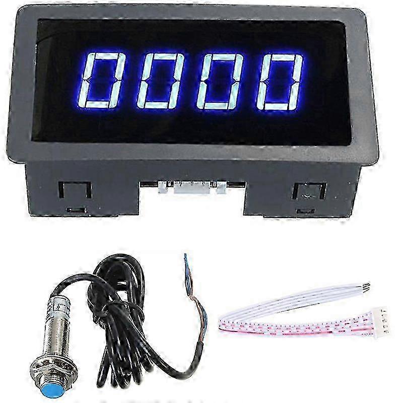 2025 4 Digital LED Blue Tachometer RPM Speed Meter+Hall Proximity Switch Sensor NPN
