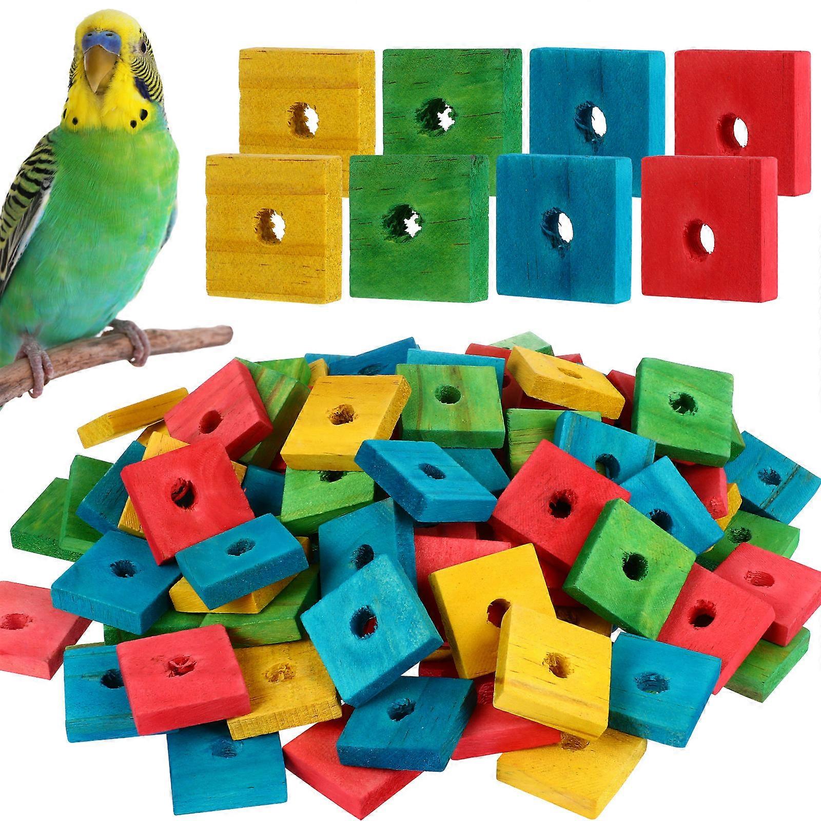 Parrot Chewing Toys Wooden Blocks for Bird Cage Use Assorted Color 3X3CM Promote Fun and Exercise 100Pcs