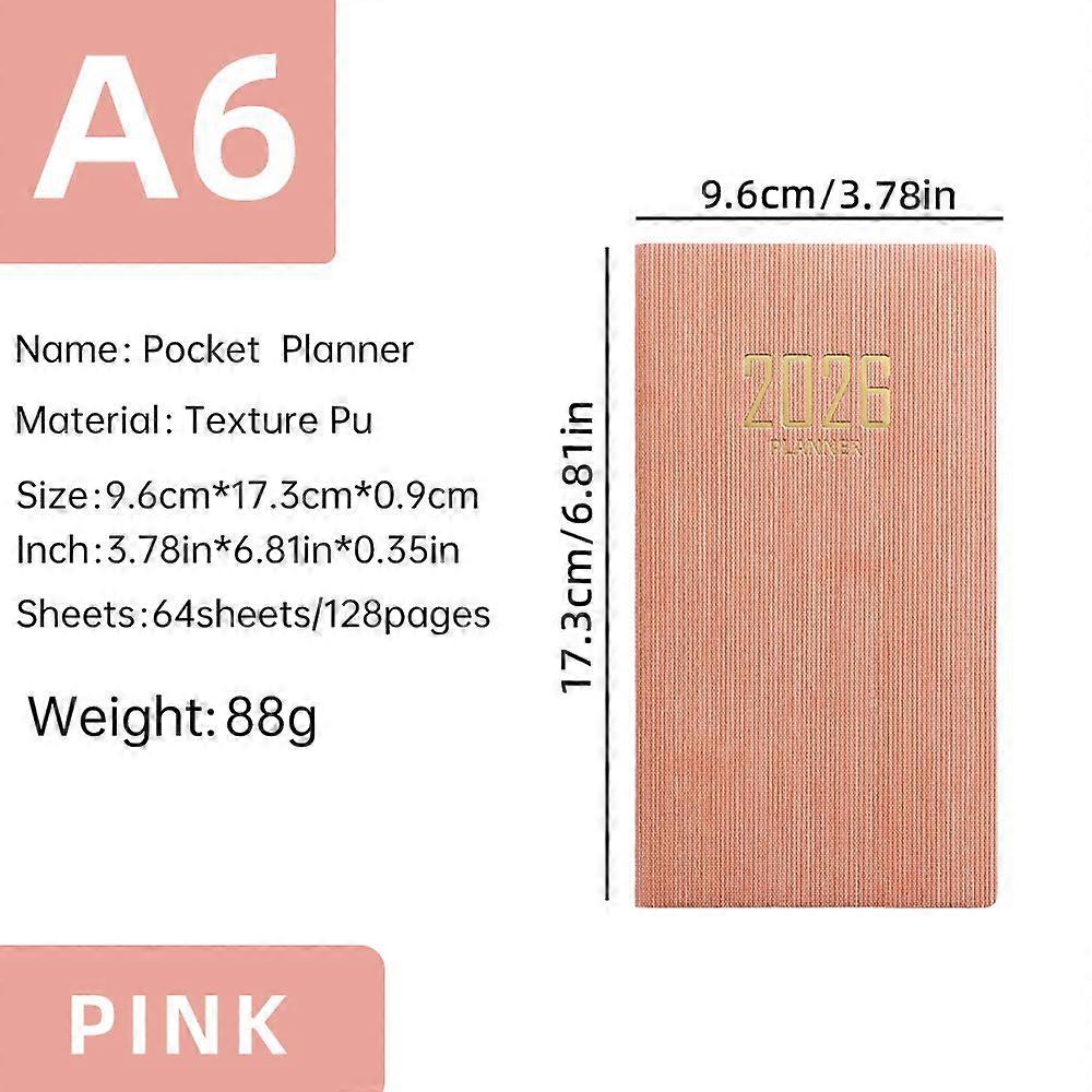 Pocket Planner 2026: Daily Planner A6 with Faux Leather Cover - Pocket-Sized Notebook with Monthly Weekly Views for Home Office and Schools (2026.01-2