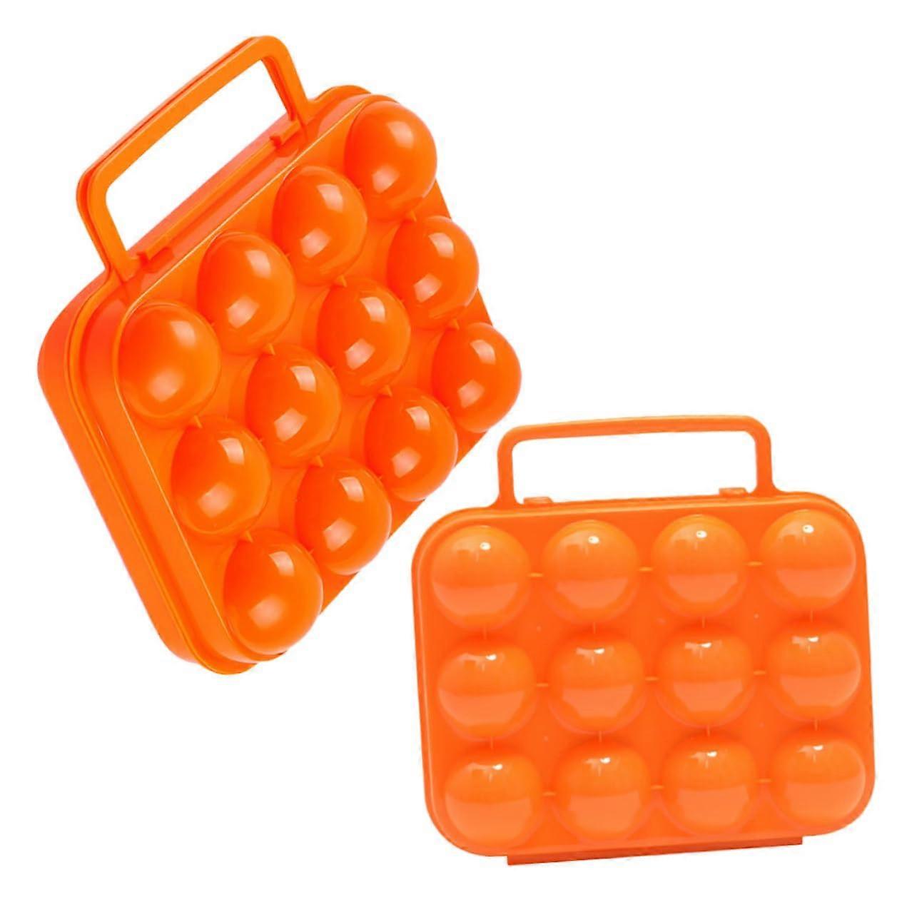 Foldable Egg Container - 2 Pack Orange Plastic Egg Holder for Refrigerator, Portable for Camping & Picnic, Non-Slip Compact Design