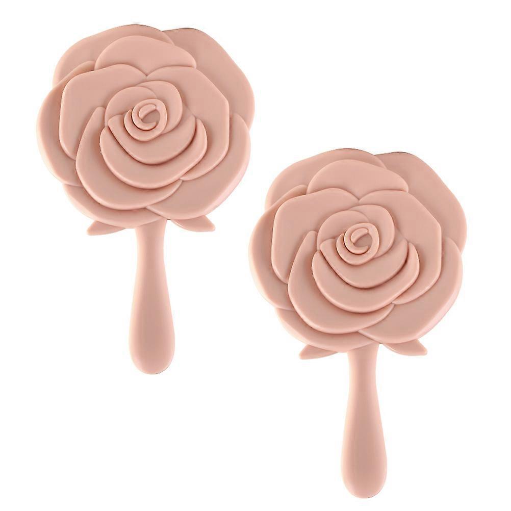 Masteelf 2PCS Adorable Rose Shape Handle Mirror Small Fashion Mirror Pink