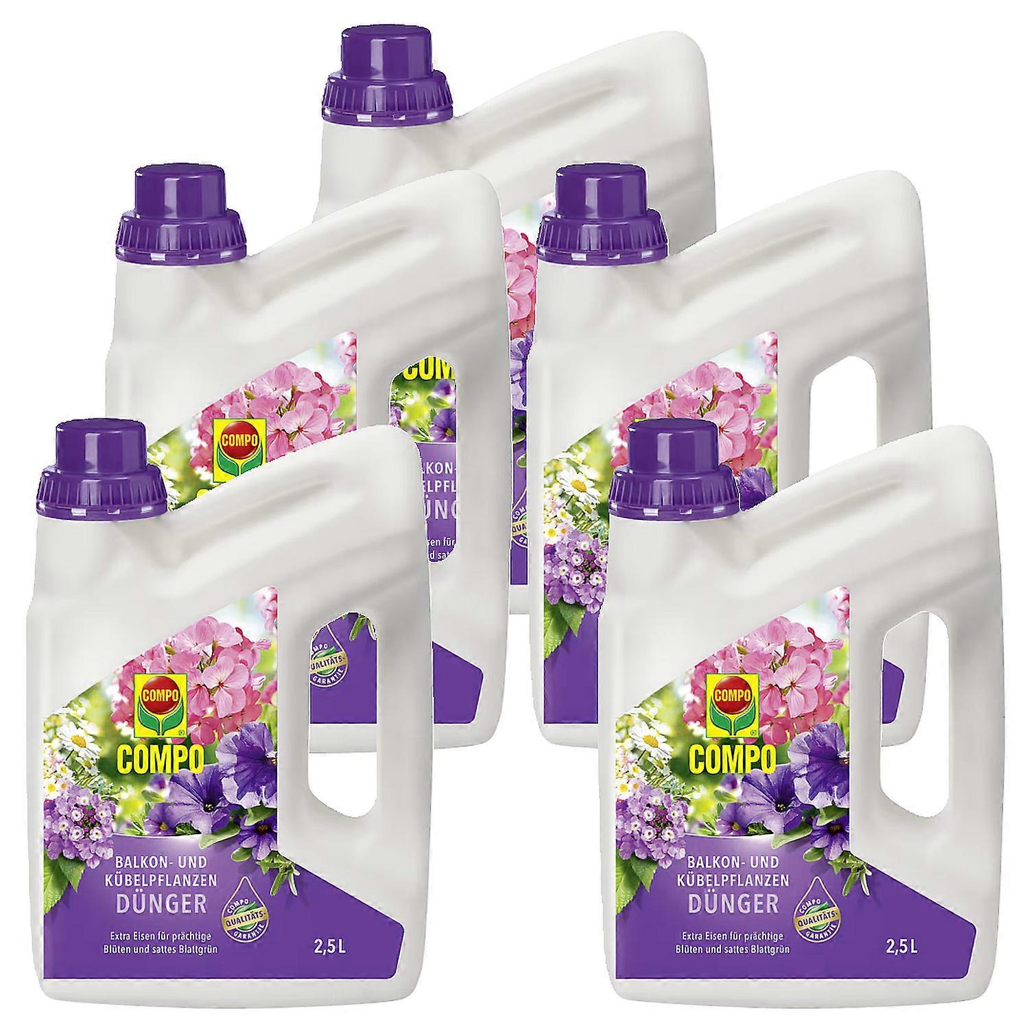 5 x COMPO balcony and potted plant fertilizer, 2.5 liters