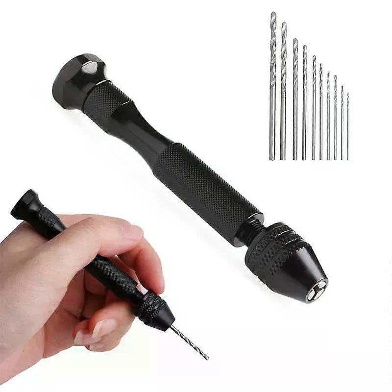 Hot Micro Aluminum Hand Drill Keyless Drill Chuck + 10pcs Twist Drill Twist Tools Rotary Tools