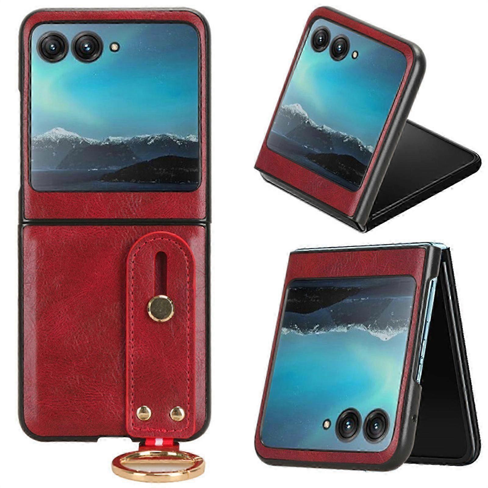 Motorola Razr Plus Kılıf için Ayarlanabilir Bileklik Kickstand ile, Motorola Razr 40 Ultra Kılıf PU Deri Tam Vücut Koruyucu Kapak için