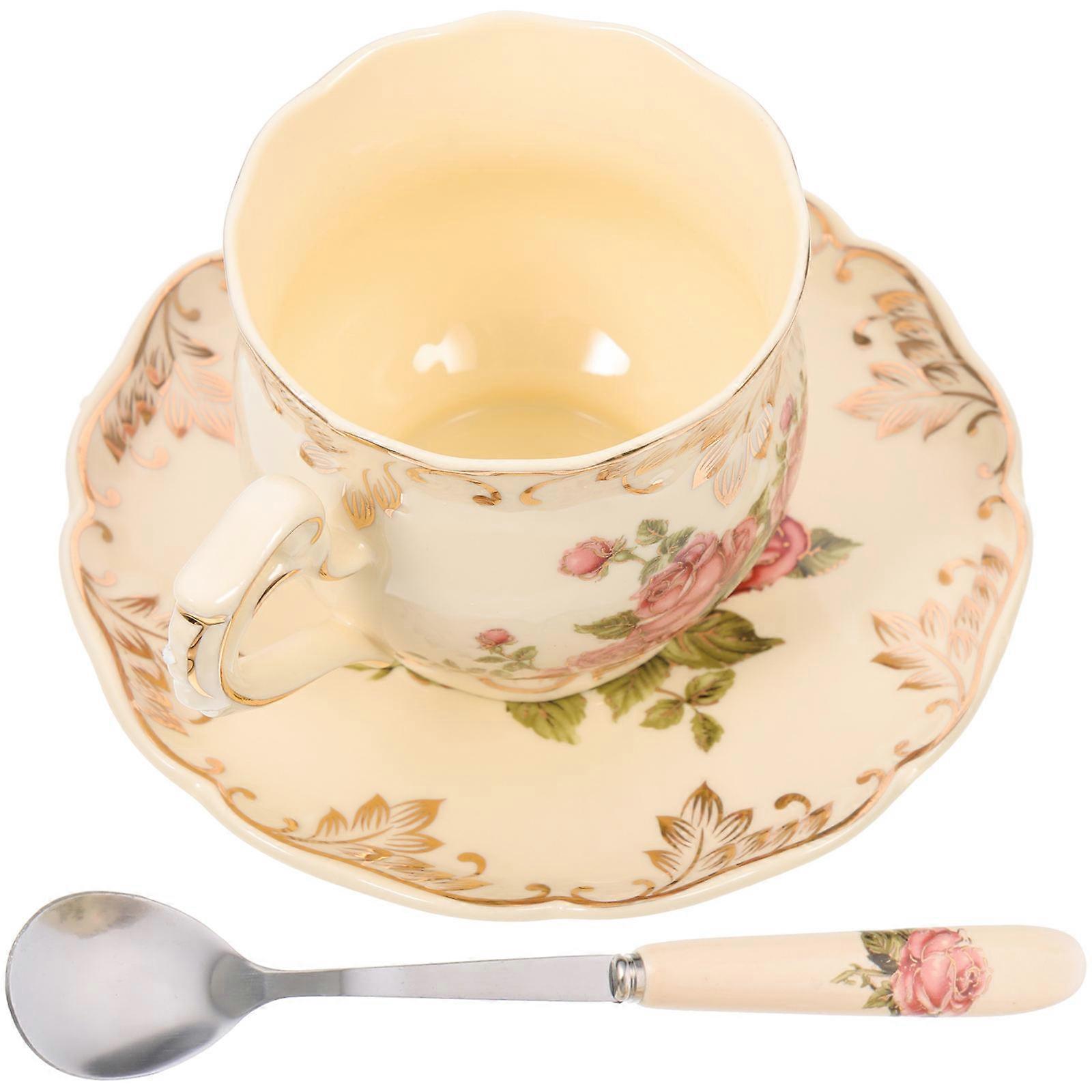 Ceramic Mug Set Featuring A Simple Appearance With Saucer And Spoon Perfect For Tea Lovers 1 Set