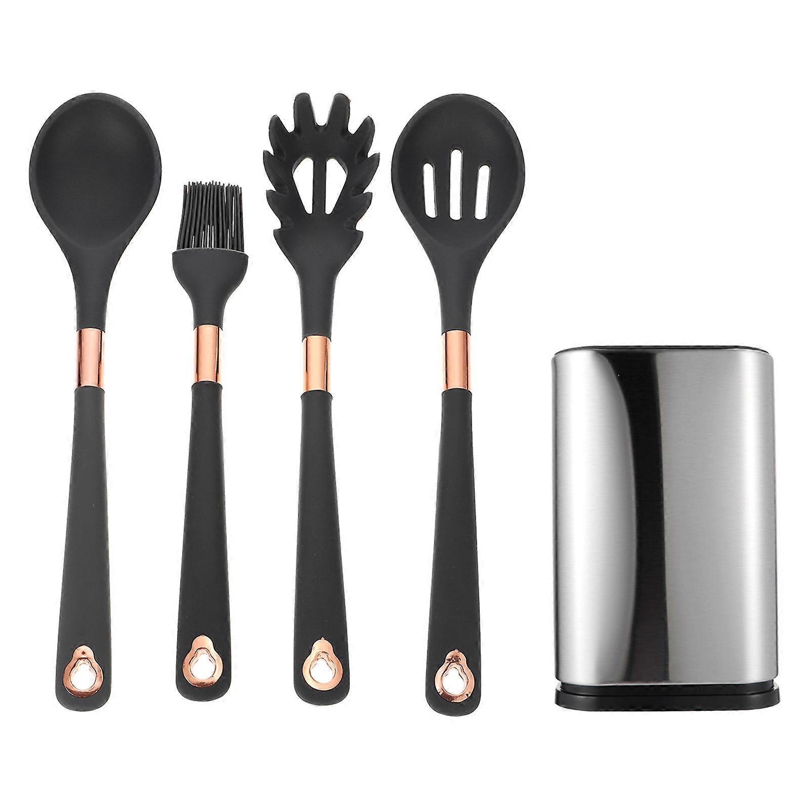 Silicone Kitchen Spoon Practical Serving Utensil Restaurant Use Grey Comfortable Handle 1 Set