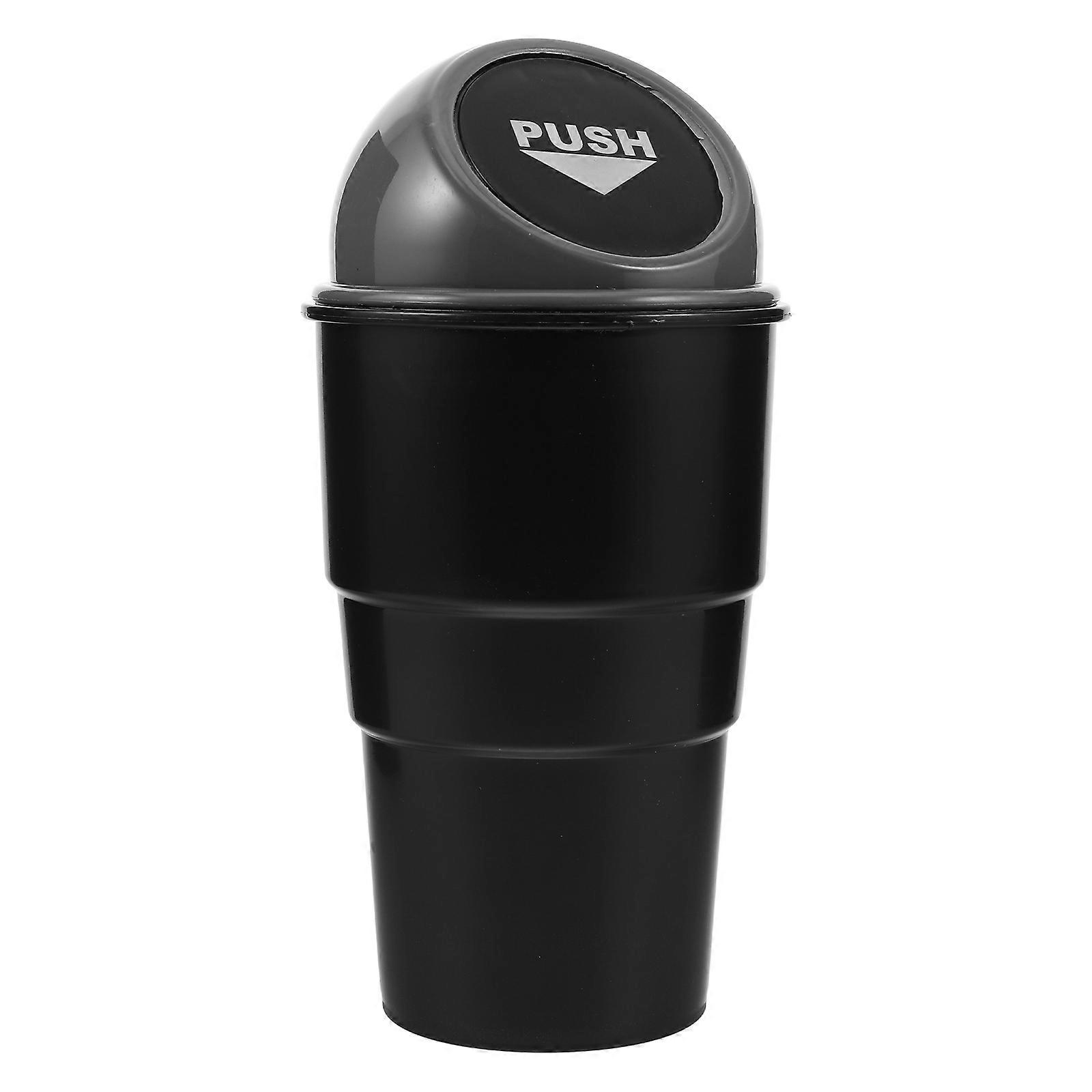 Multi-Functional Round Garbage Can For Car Office Use In Grey Plastic With Push Lid 1Pcs