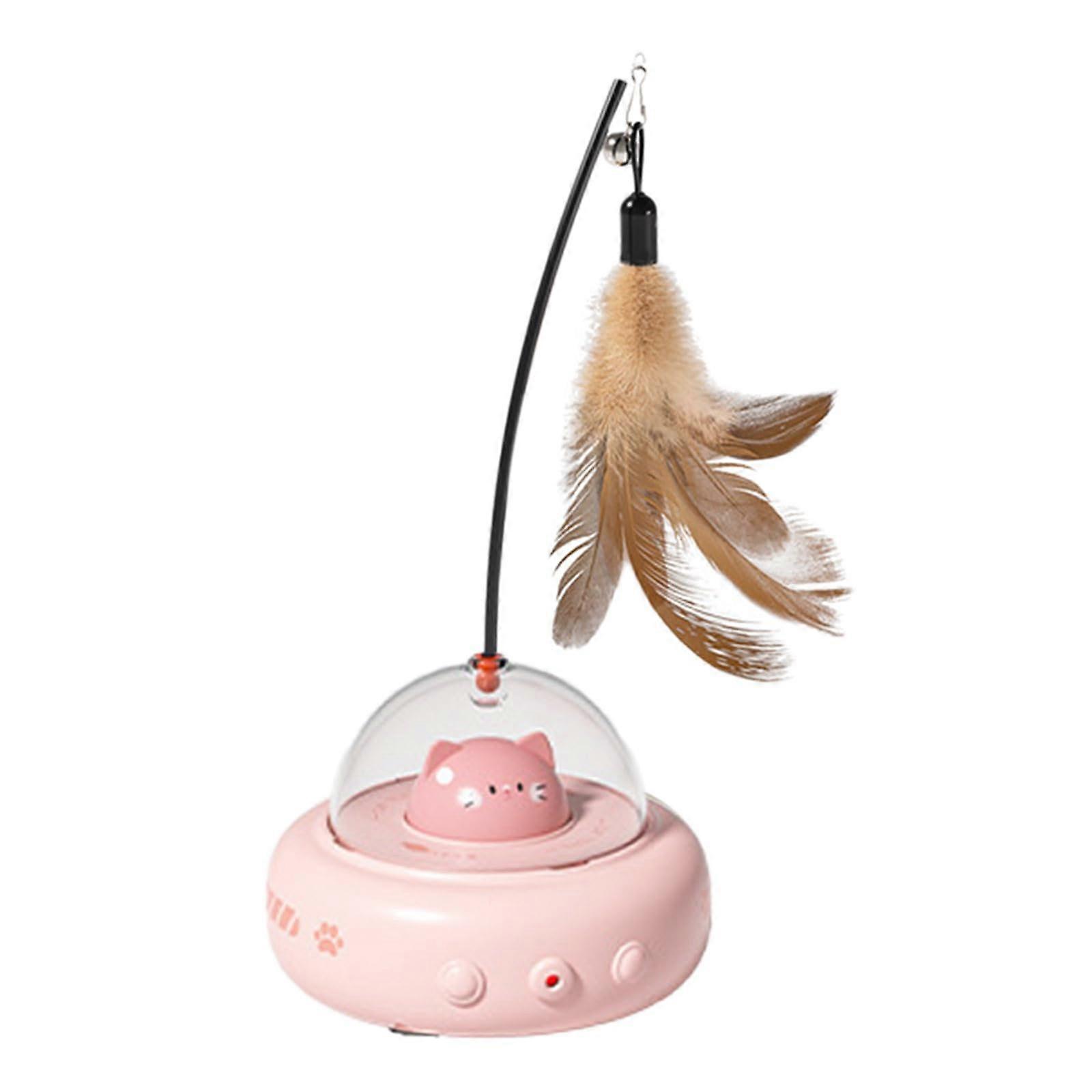Interactive Cat Toy Motion-Activated Moving Toy With Feather Teaser Wand And Light-Up Pink For Bored Cats