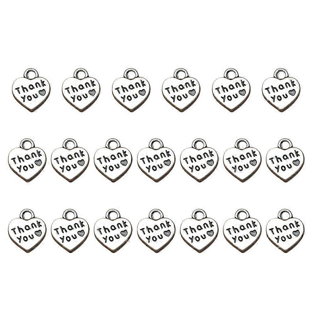 20PCSありがとうレタリングチャーム合金ハートシェイプ感謝の言葉ペンダントチャームDIYジュエリーネックレスブレスレット用アクセサリー作り(アンティークシルバー)