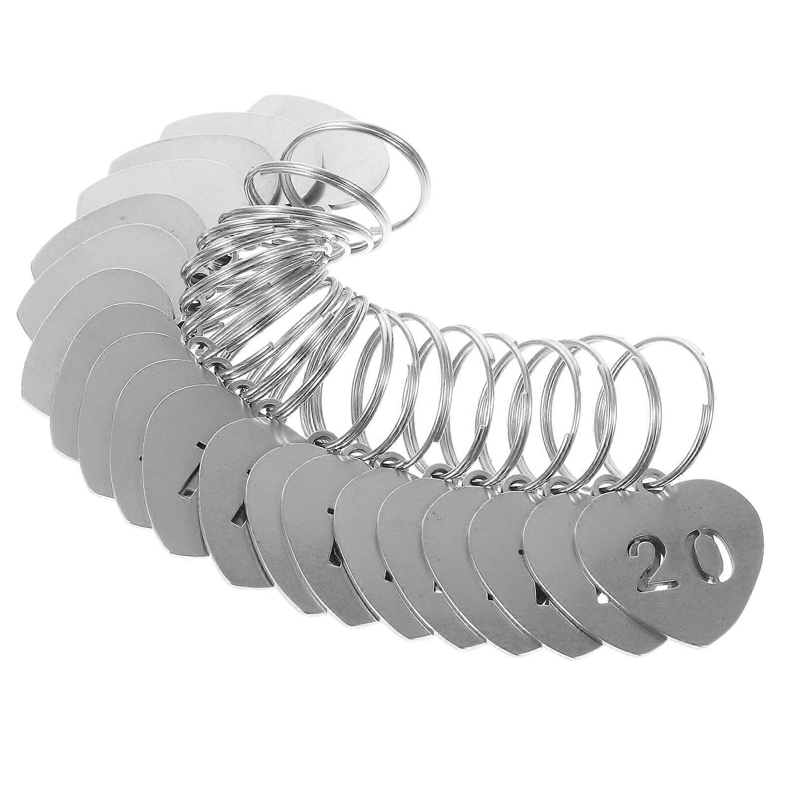 Heart Shaped Numbered Key Tags Made of Titanium Steel for Organizing Keys and Luggage Silver 1 inch