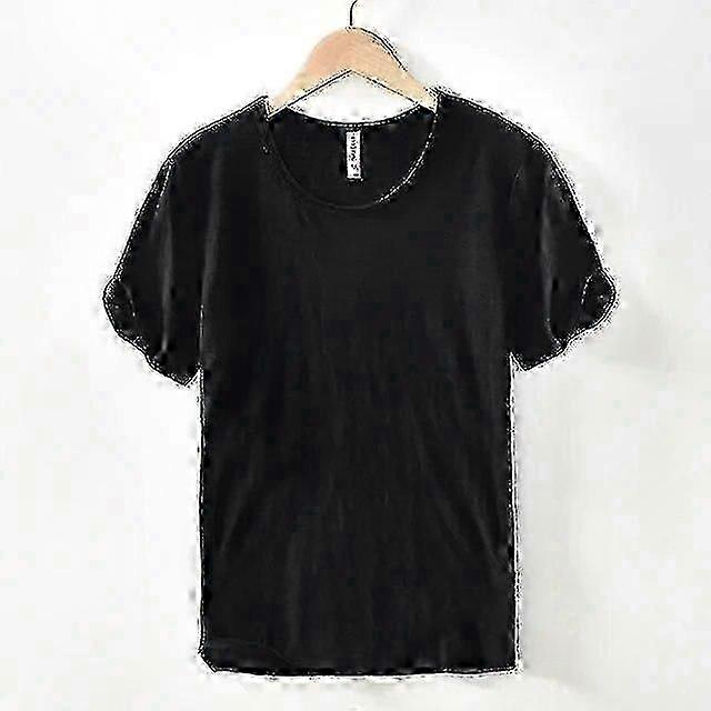 Camiseta masculina Slim Fit monocromática com decote em O 100% algodão leve casual com design de borda crua