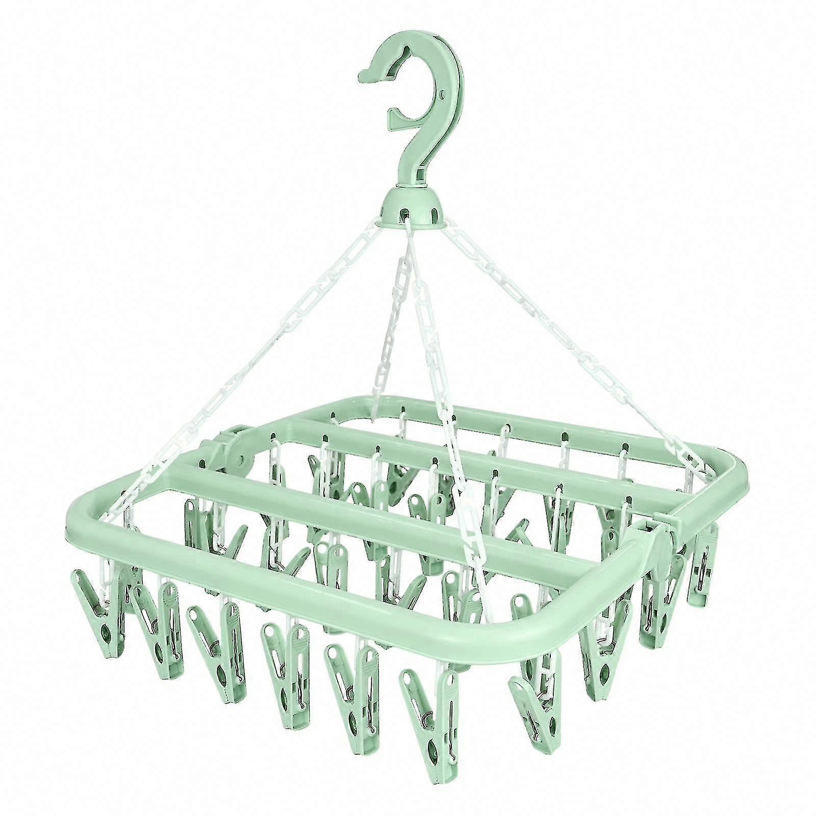 Foldable Sock Dryer Rack with 32 Pegs, Indoor Laundry Drip Hanger with Windproof Hook for Efficient Drying
