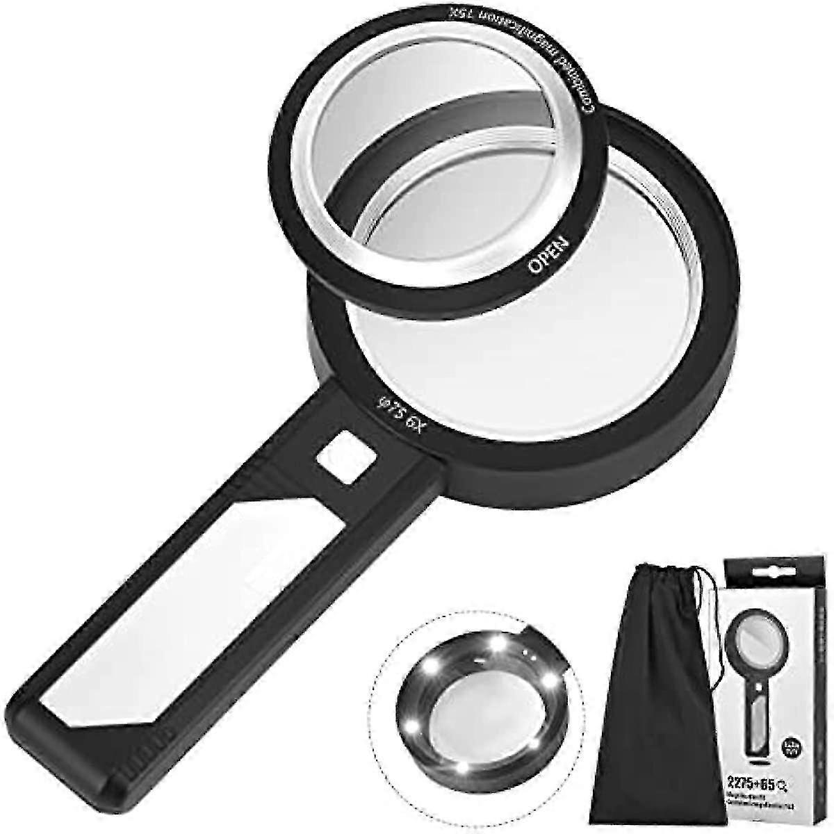2025 Magnifying Glass With Light Handheld Magnifying Glass Illuminated Lighted Magnifier Illuminated Reading Magnifier 6 Led Illuminated Magnifier 15x