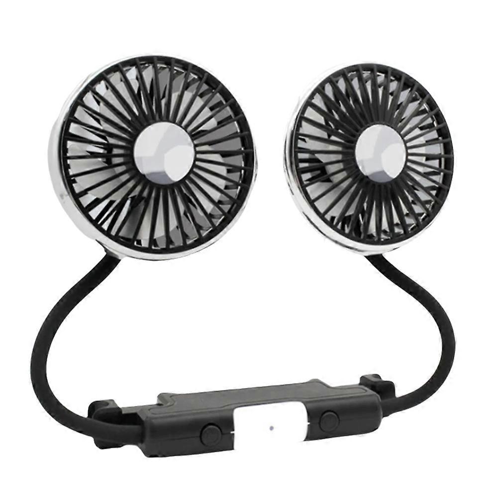 360° Adjustable Car Fan with LED Light USB Dual Head Cooling Air Fan 3-Speed Auto Headrest Fan for Rear Seat