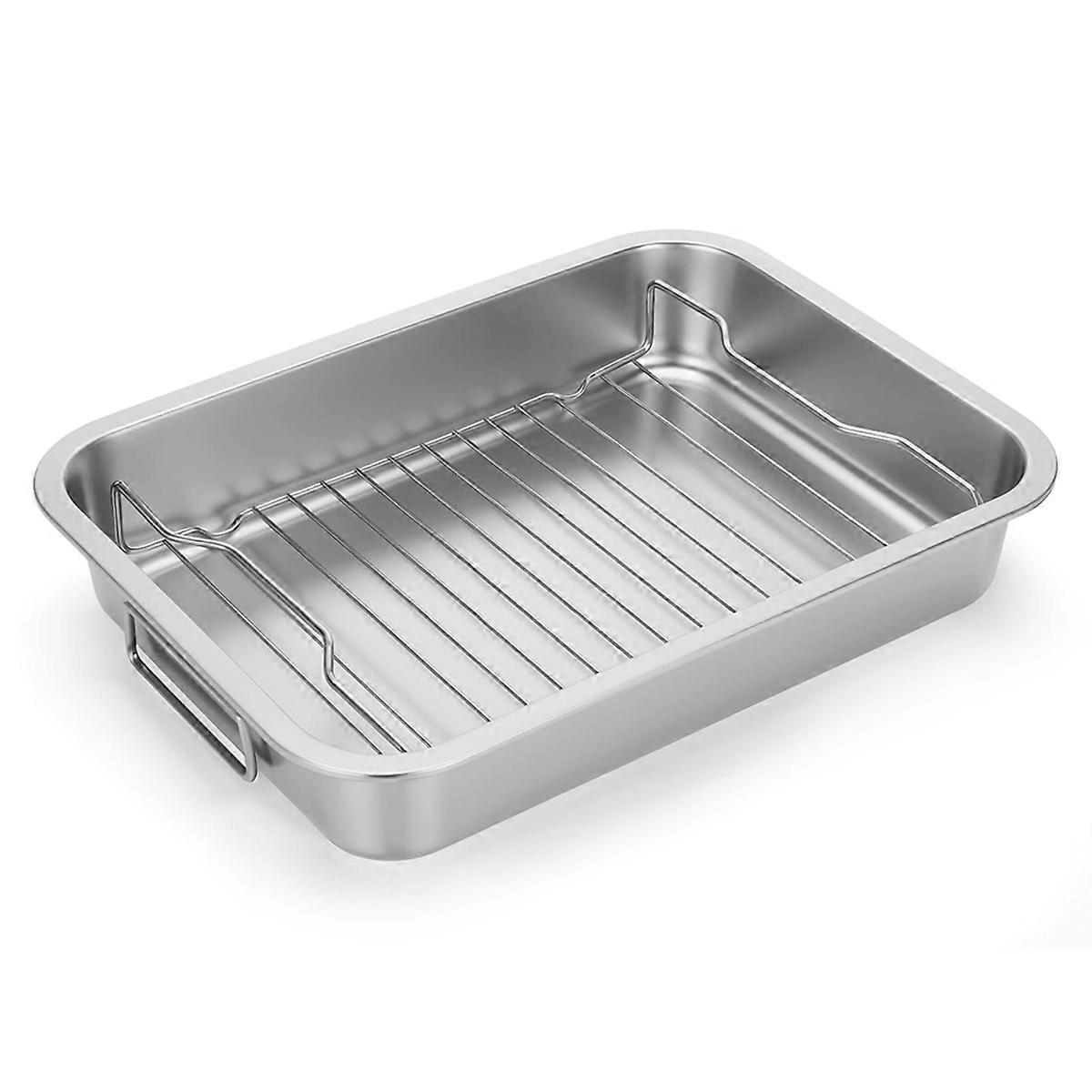 Stainless Steel Roasting Pan - Heavy Duty Turkey Roasting Baking Broiler Pan with Rack and Handle for Oven,for Chicken