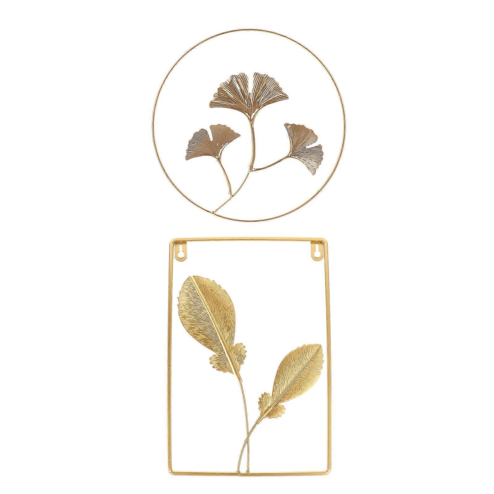 Ginkgo Leaves Wall Sculpture 2Pcs Golden Round Metal Art Decor For Wall Decoration In Various Rooms And Gardens
