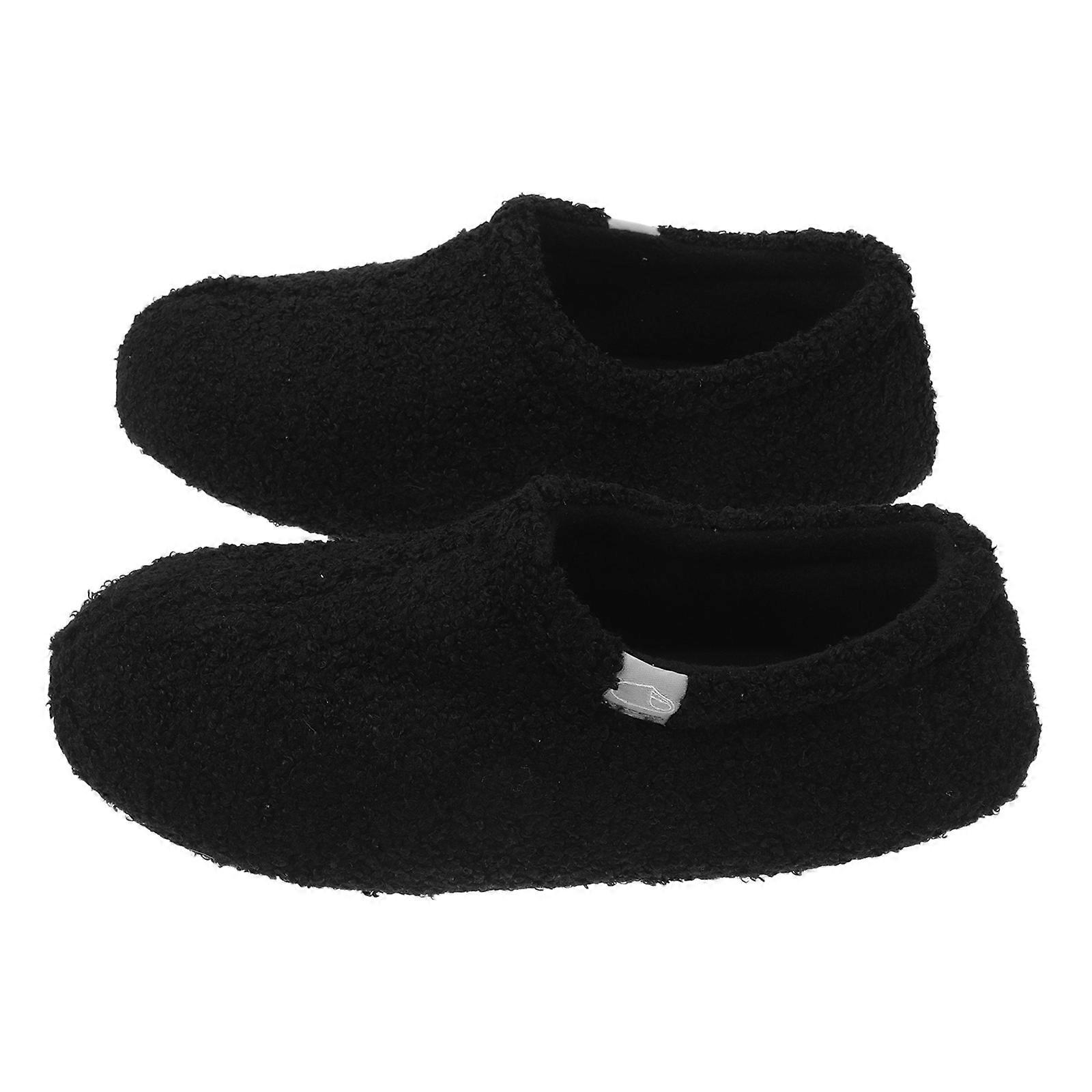 Warm Slide Shoes Memory Foam Loafers for Home 1Pair Cozy Plush Black