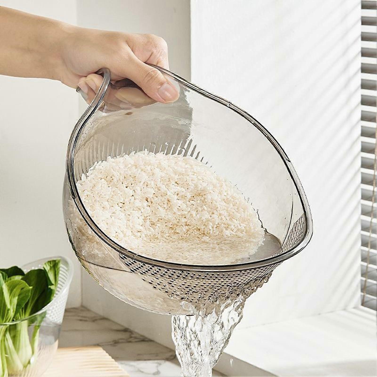 Transparent Drain Basket With Handle Large Capacity Hollow Fruits And Vegetables Basket Black