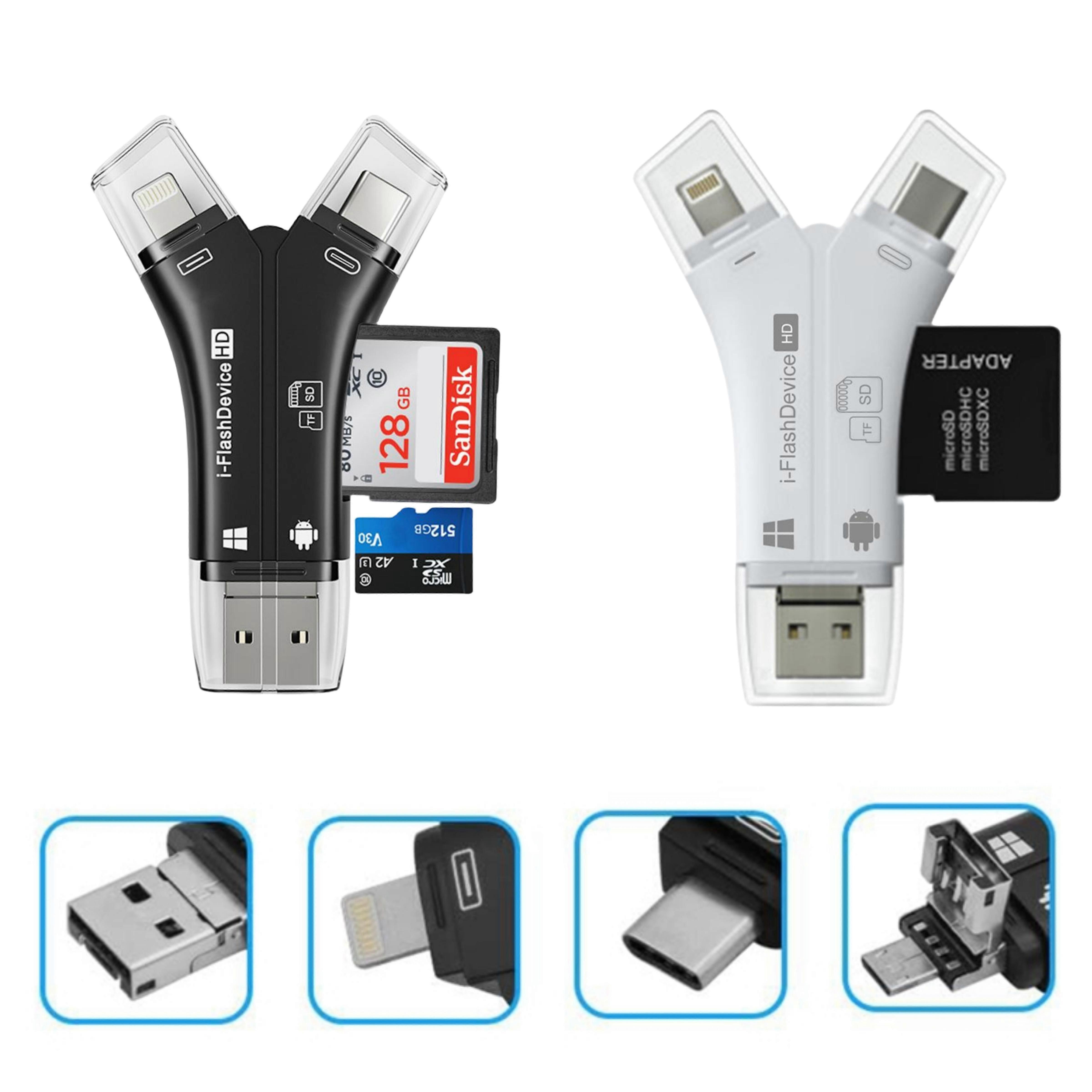 4 in 1 SD Card Reader USB-C Micro USB 2.0 Adapter For IOS Android Camera Laptop