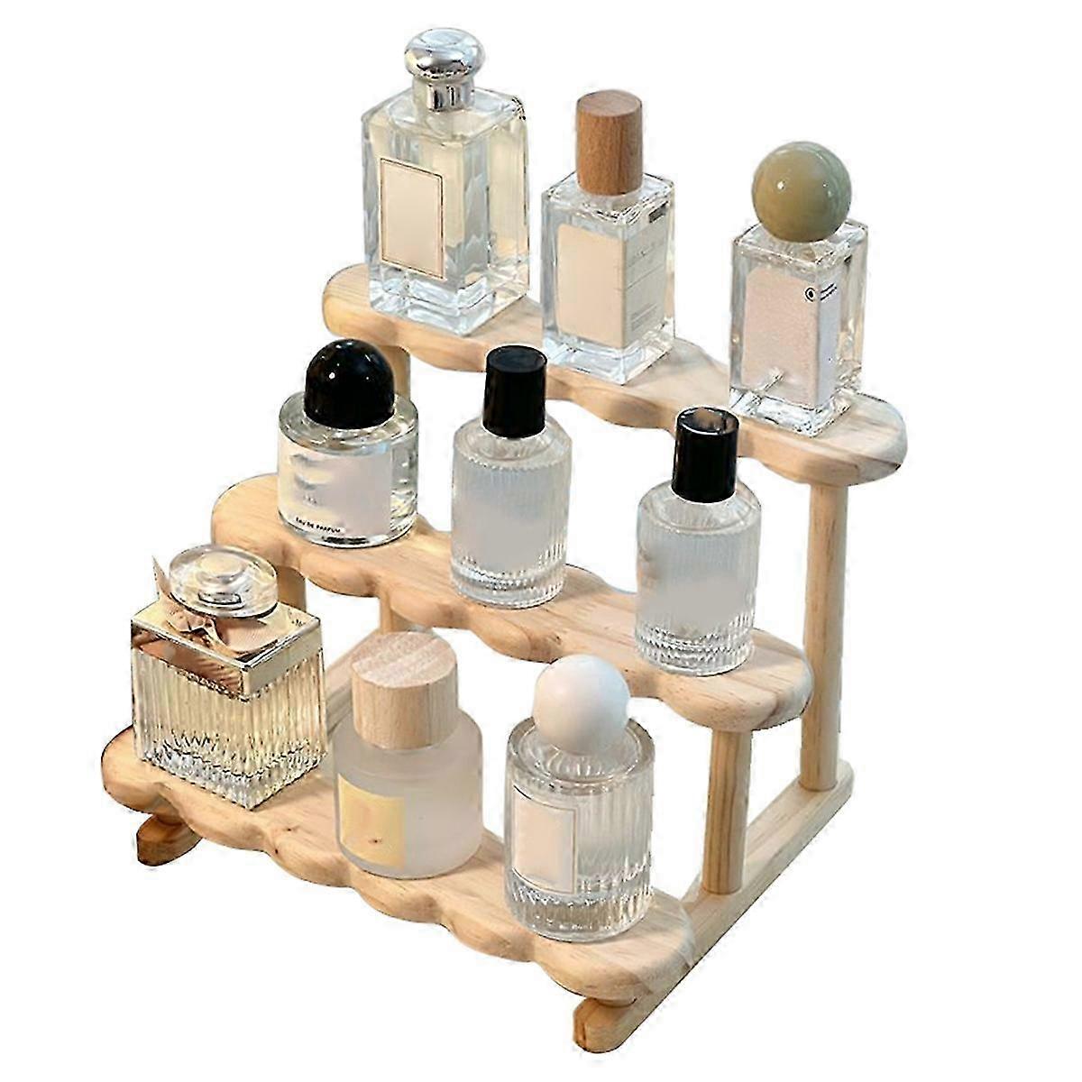 Wooden 3-Tier Display Riser Stand for Perfume & Figure Organizer - Stylish Shelves for Showcase Presentation