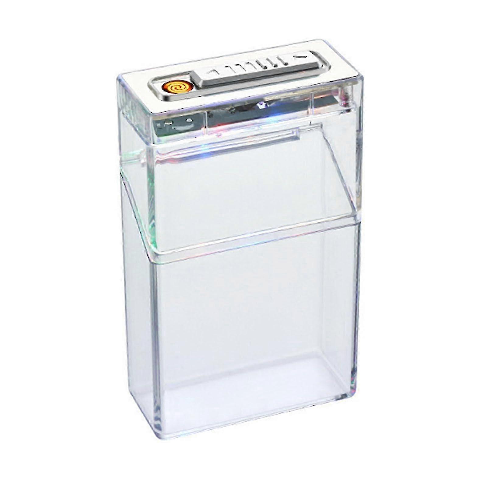 1PC Transparent LED Cigarette Case USB Cigarette Lighter Thick Smoke Whole Pack Cigarette Case Sealed and MoistureProof 2025