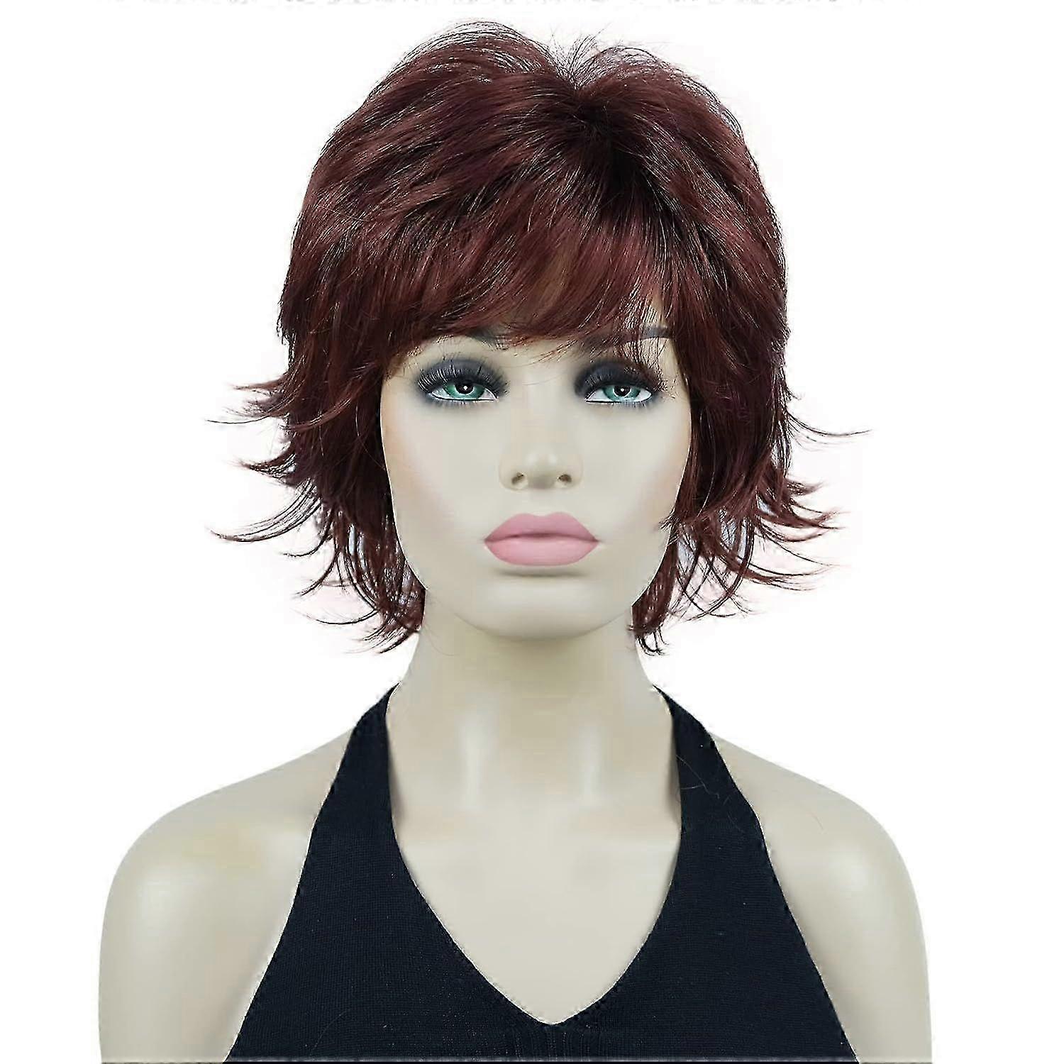 Short Layered Shaggy Wavy Full Synthetic Wigs (131 Burgundy Red) #131 Burgundy