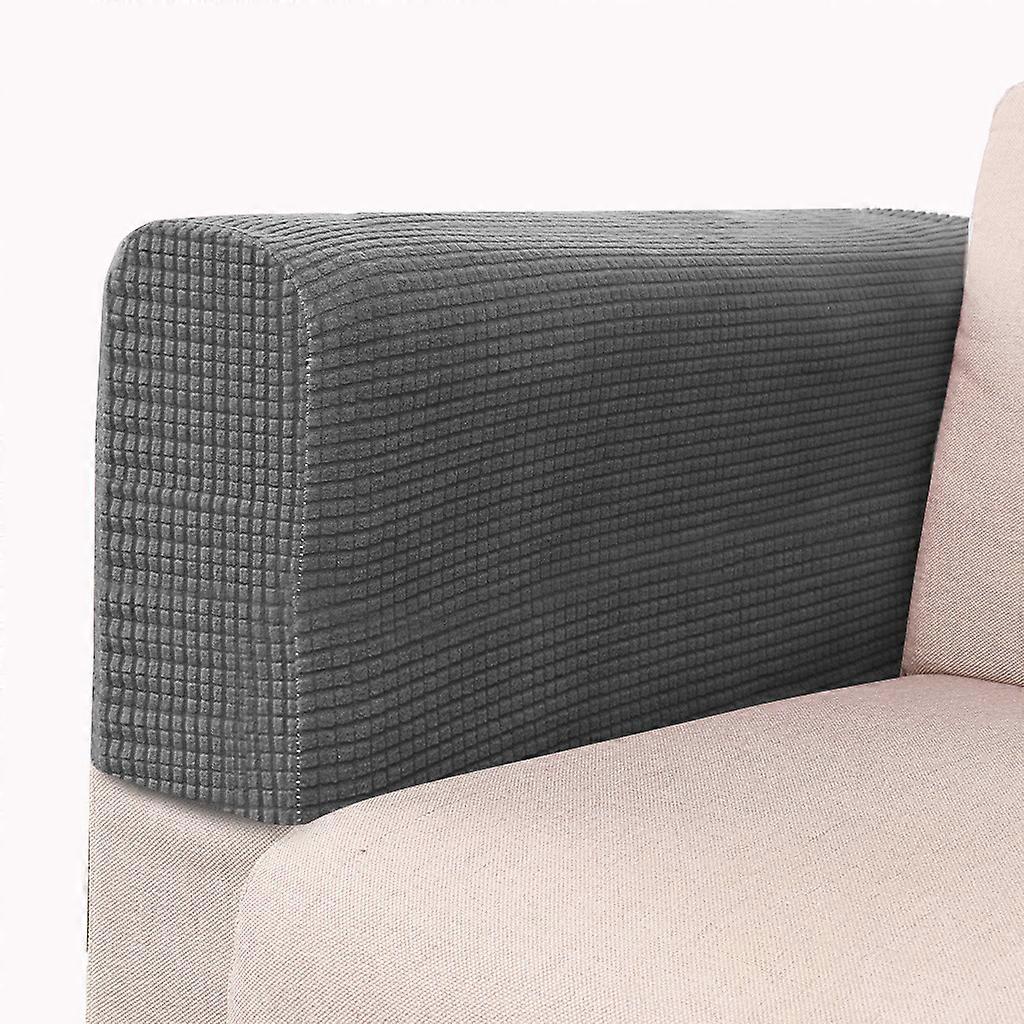 Adjustable Elastic Velvet Sofa Armrest Covers 2Pcs Solid Color Jacquard Non-Slip Slipcovers