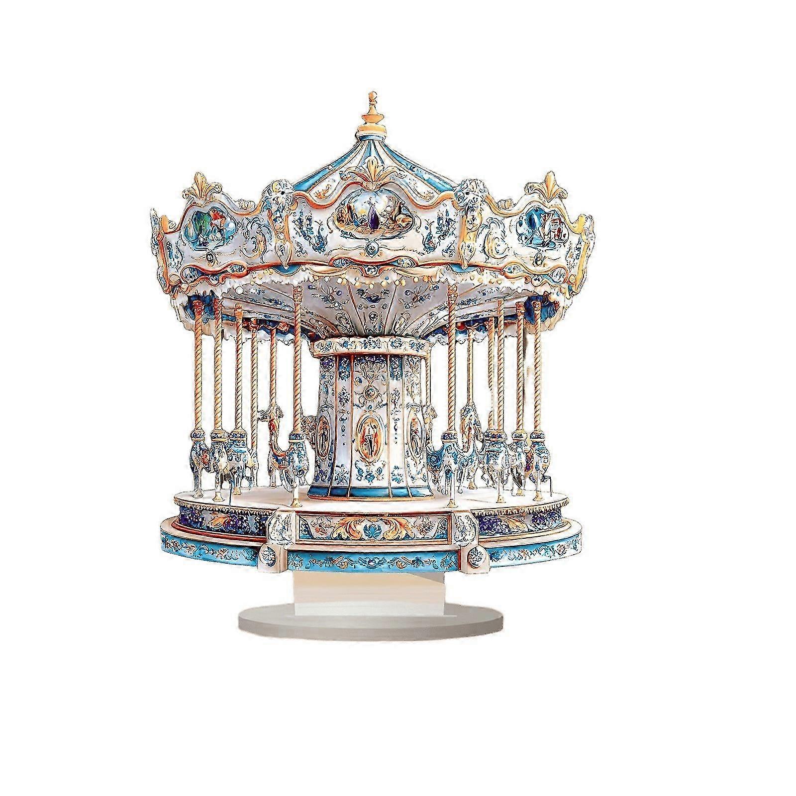 Blue Christmas Rotating Merry-go-round Small Decoration Flat Display Desktop Home Decor Item