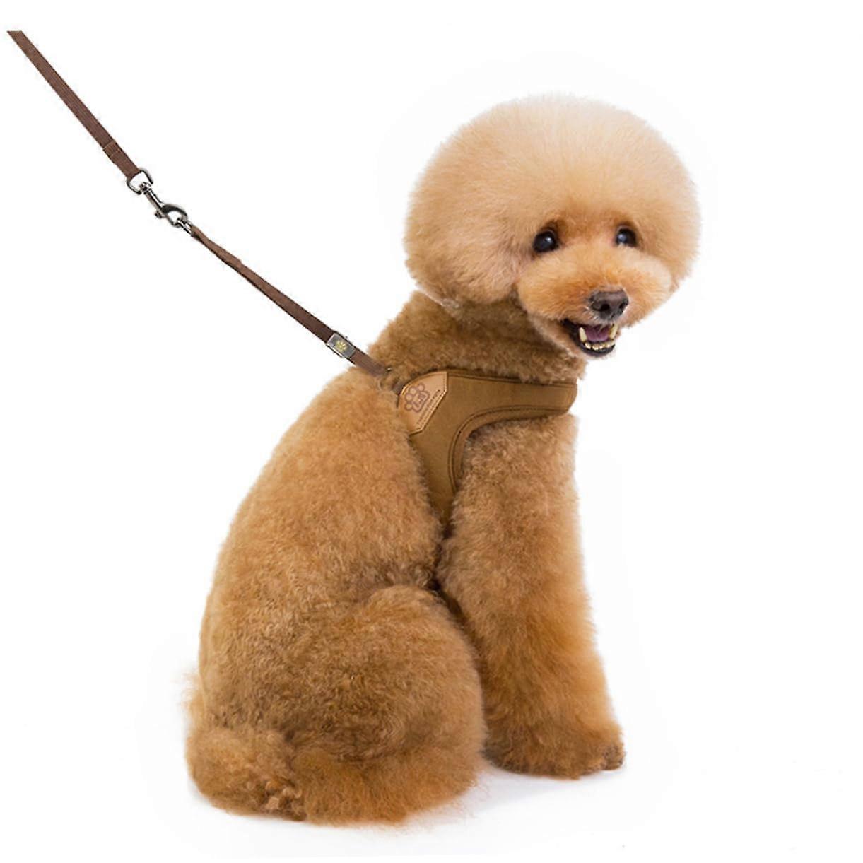 Comfortable Dog Harness With Pulling Strap Soft Padded Chest Vest For Pets Coffee Color For Walking And Training