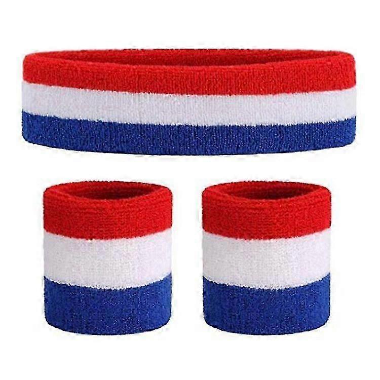 Striped Sweatband Set 1 Headband and 2 Wristbands Cotton