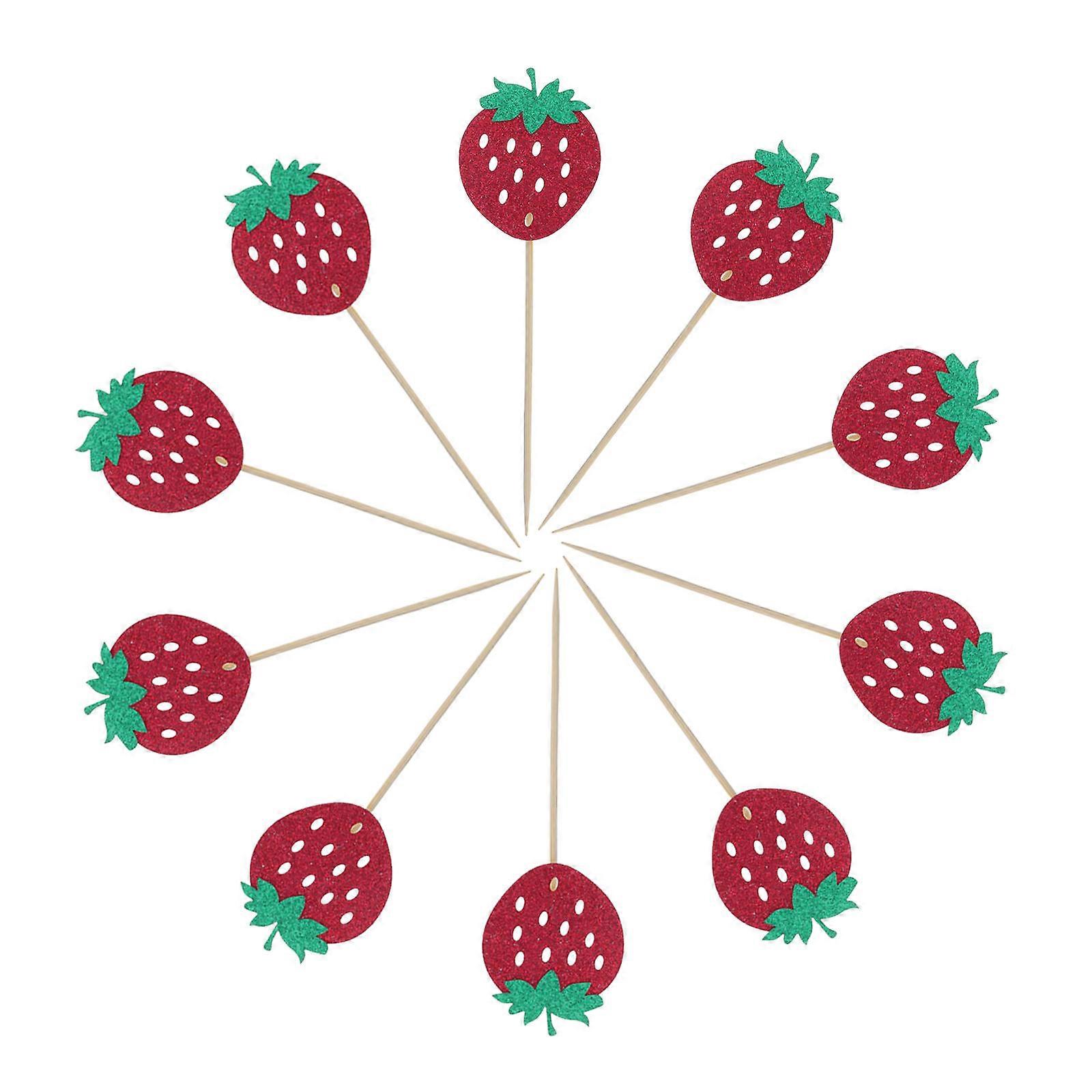 Strawberry Cake Garnish for Cake Use with 24Pcs Red Glitter Toppers