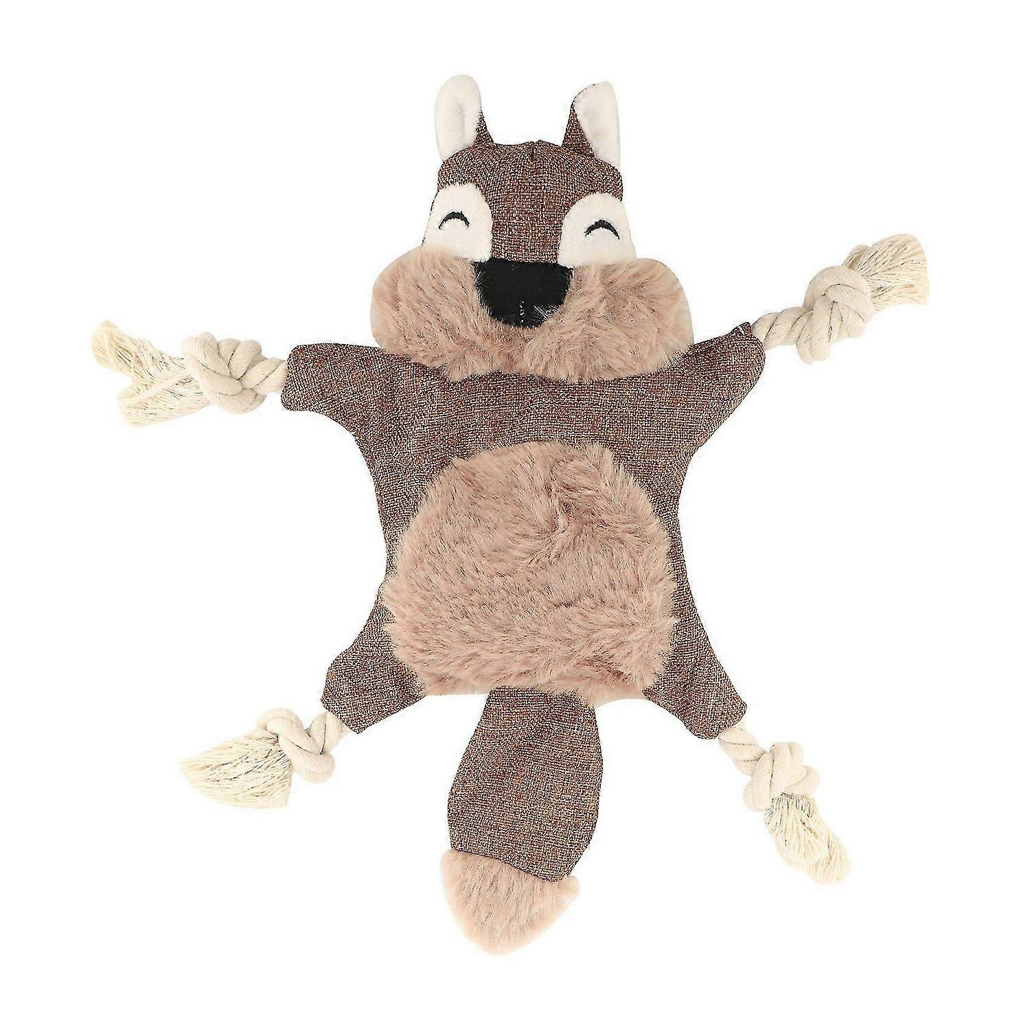 Stuffless Dog Toys for Puppy, Crinkle Squeaky Dog Chew Toys Squirrel Plush Dog Toy with Rope Knots f