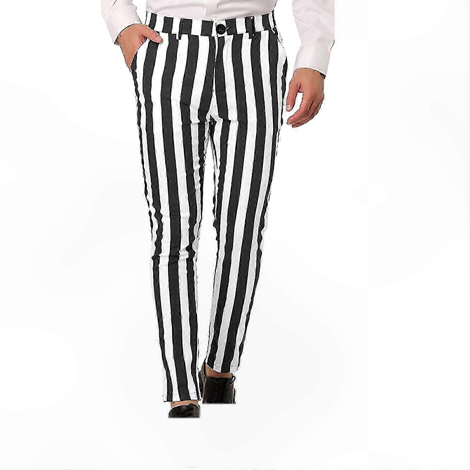 Striped Casual Pants for Men, Slim Fit Cotton Blend with Custom Pockets & Button Front