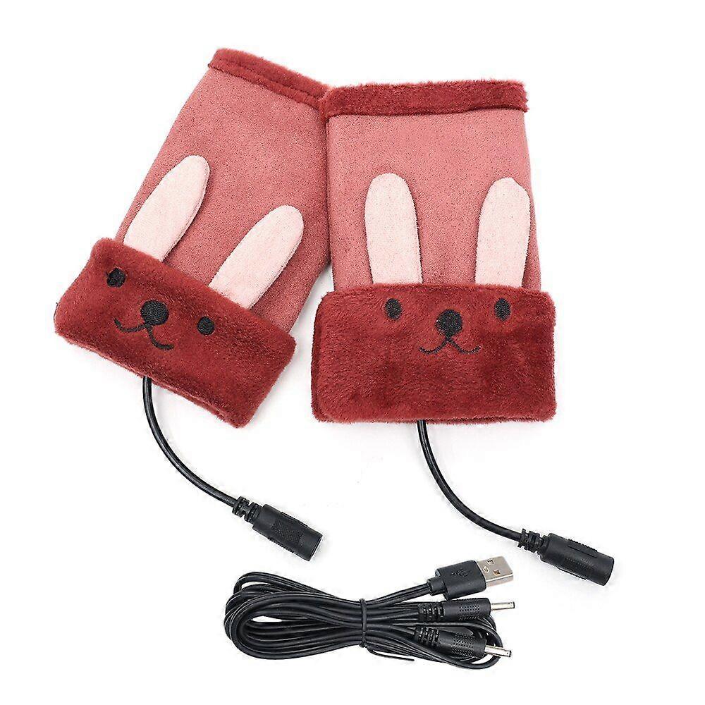 Red electric heating warm gloves USB heating mittens
