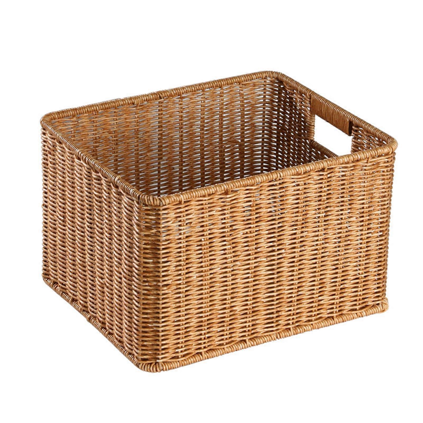 Nordic Style Storage Basket With Handles Rattan Look Woven Organizer For Home Office 12.59 x 10.43 x 7.87 Inches
