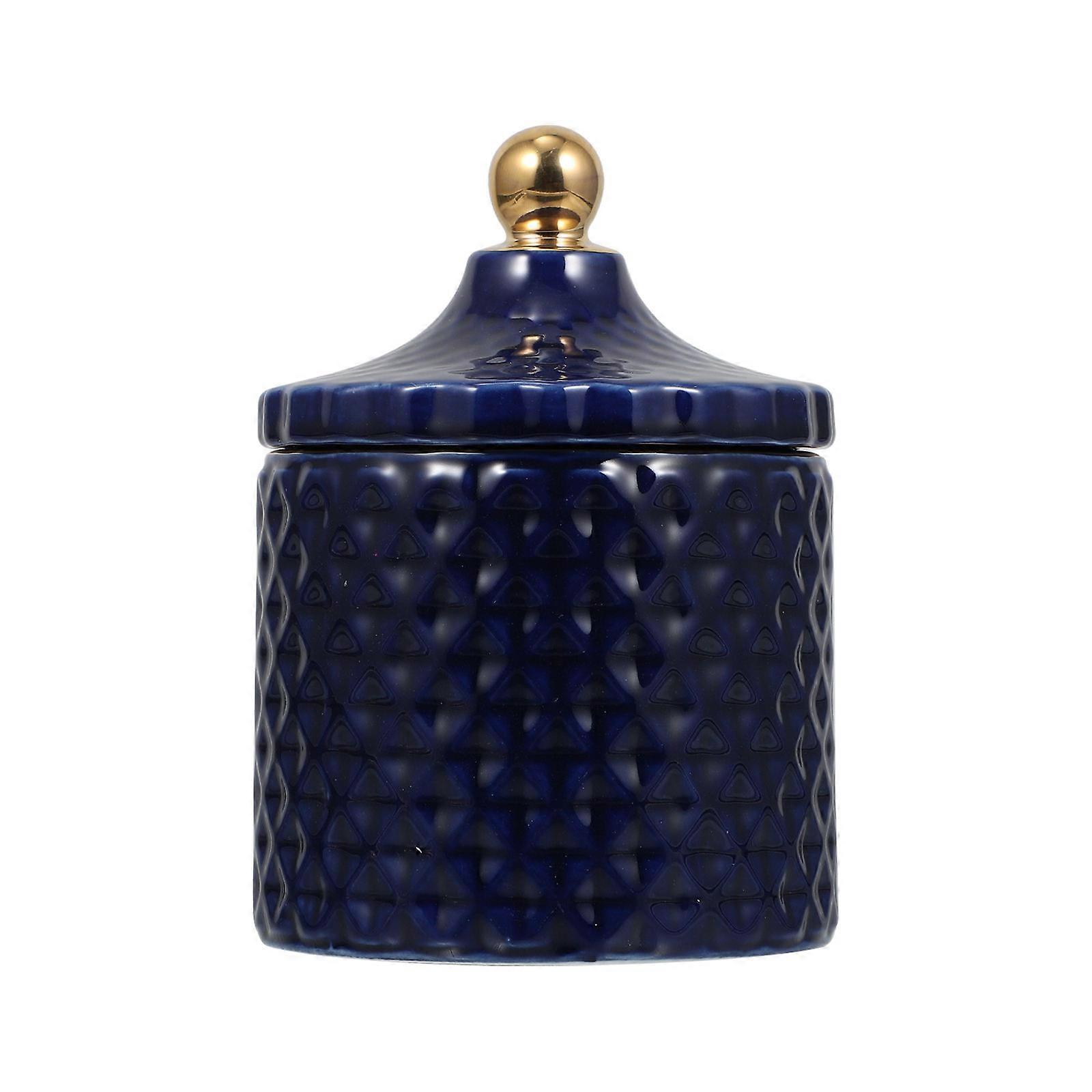 Home Use Ceramic Jewelry Storage Jar with Lid Blue 2Pcs Set