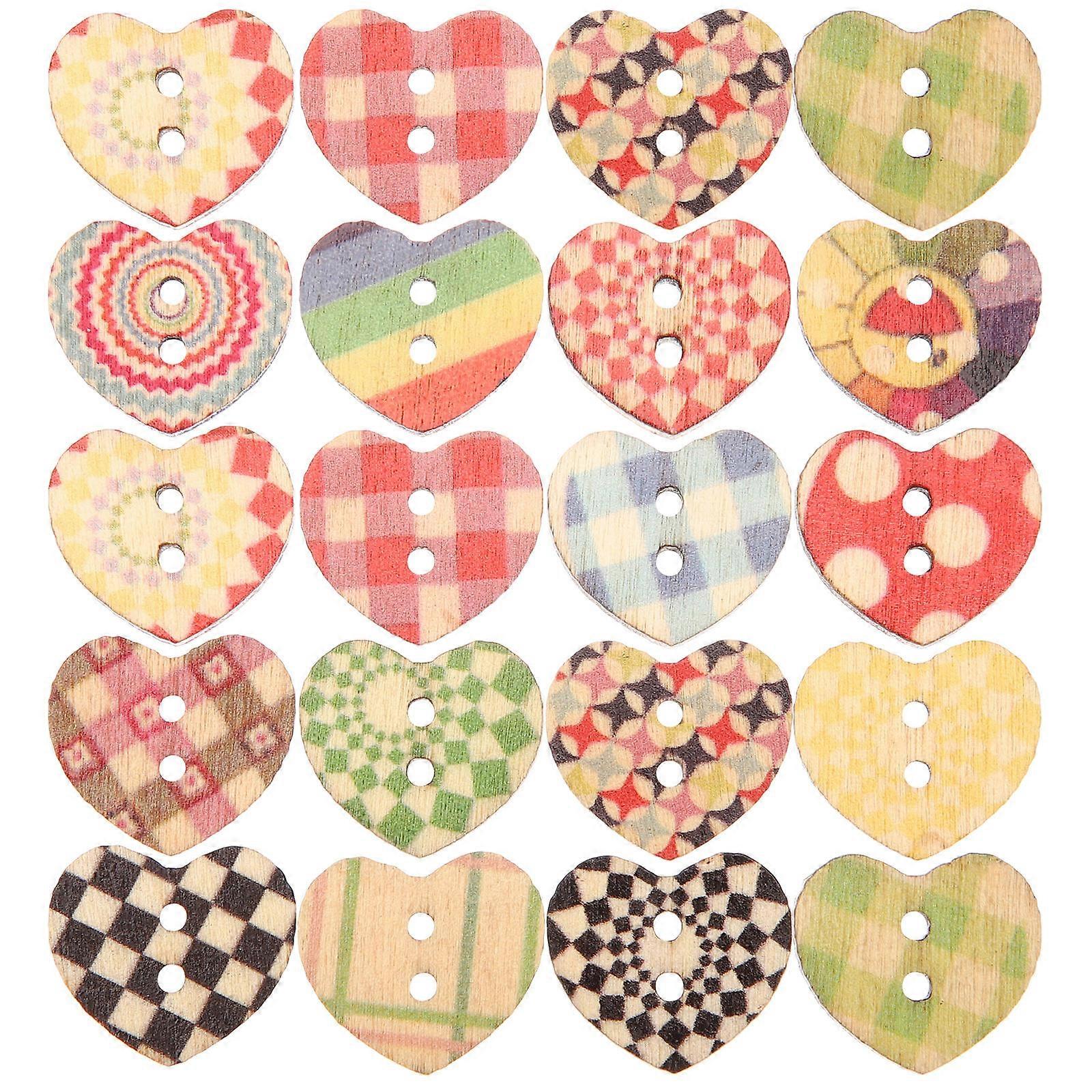 Wood Heart Buttons Creative Sewing Buttons for Clothes Assorted Color Material for Sewing 100Pcs