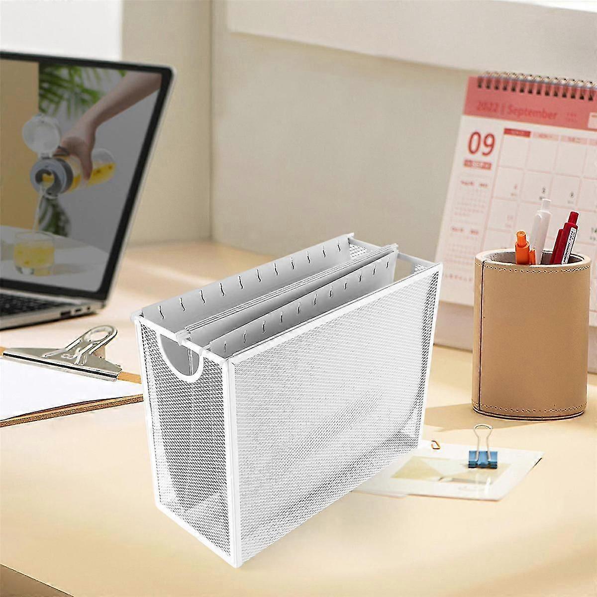 Hanging File Organizer Filing Box Metal Mesh File Crate Desk Organizer Holder With 5 Hanging Folders Included