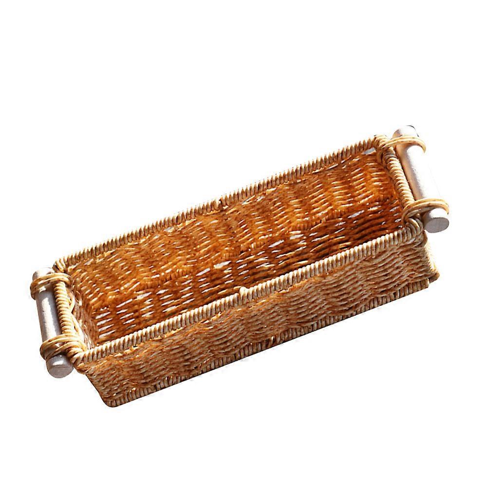 Multi Colored Plastic Rattan Storage Basket Woven Design For Snacks And Keys With Natural Measuring 28.00X11.00X8.50CM 1Pcs