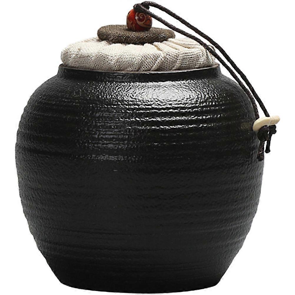Sealed Tea Jar 3Pcs Black Ceramic Canister Dust Proof Kitchenware Perfect For Home Use