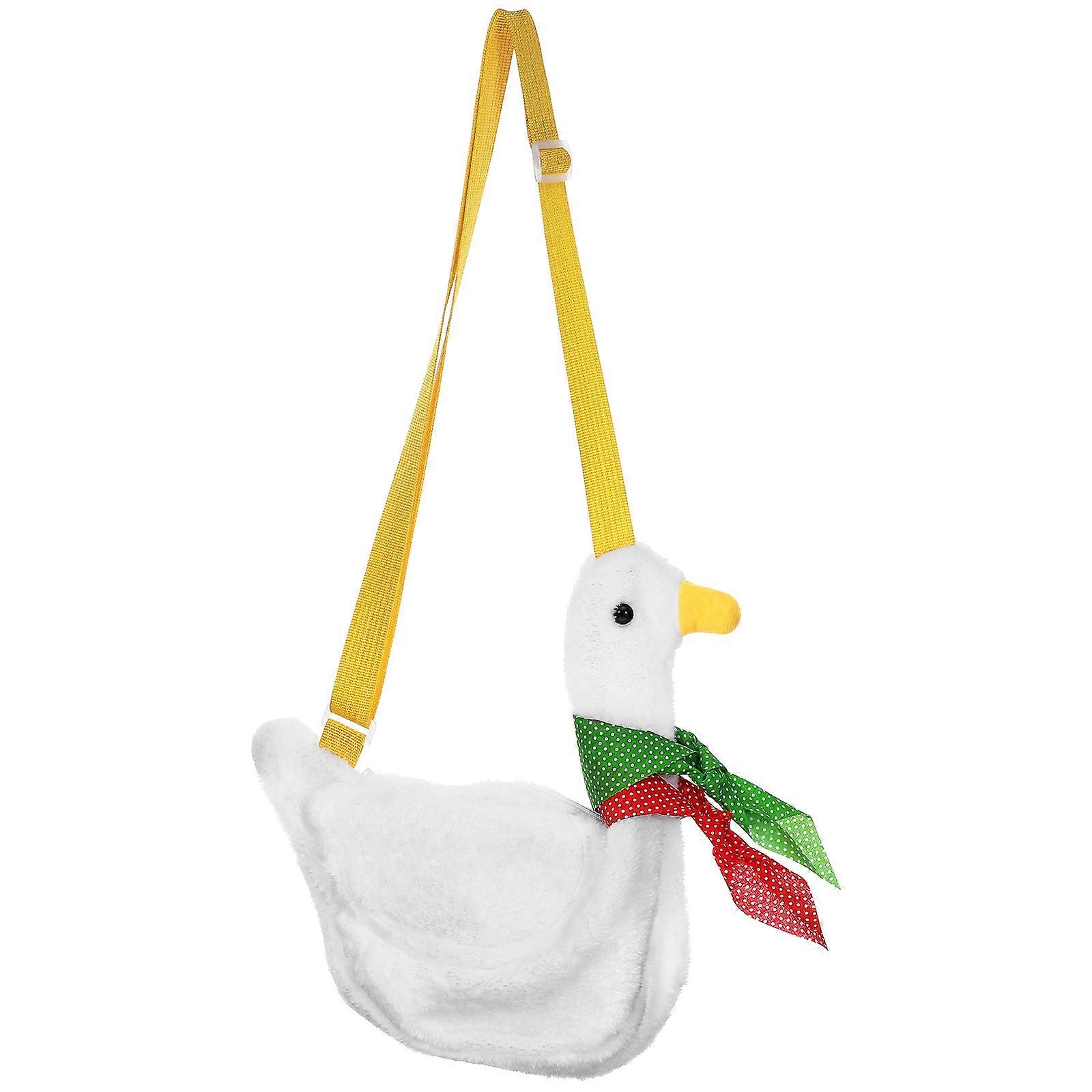 Duck Shaped Backpack Plush Single-Shoulder Bag with 3Pcs Set White