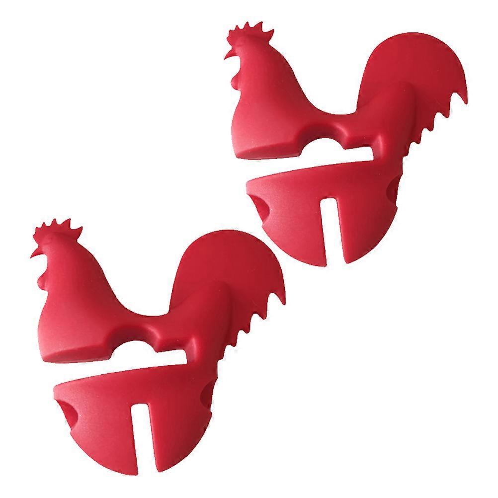 Spilling-Proof Lid Lifting 8 Pcs Silicone Rooster Kitchen Cooking Tools Red Round Design