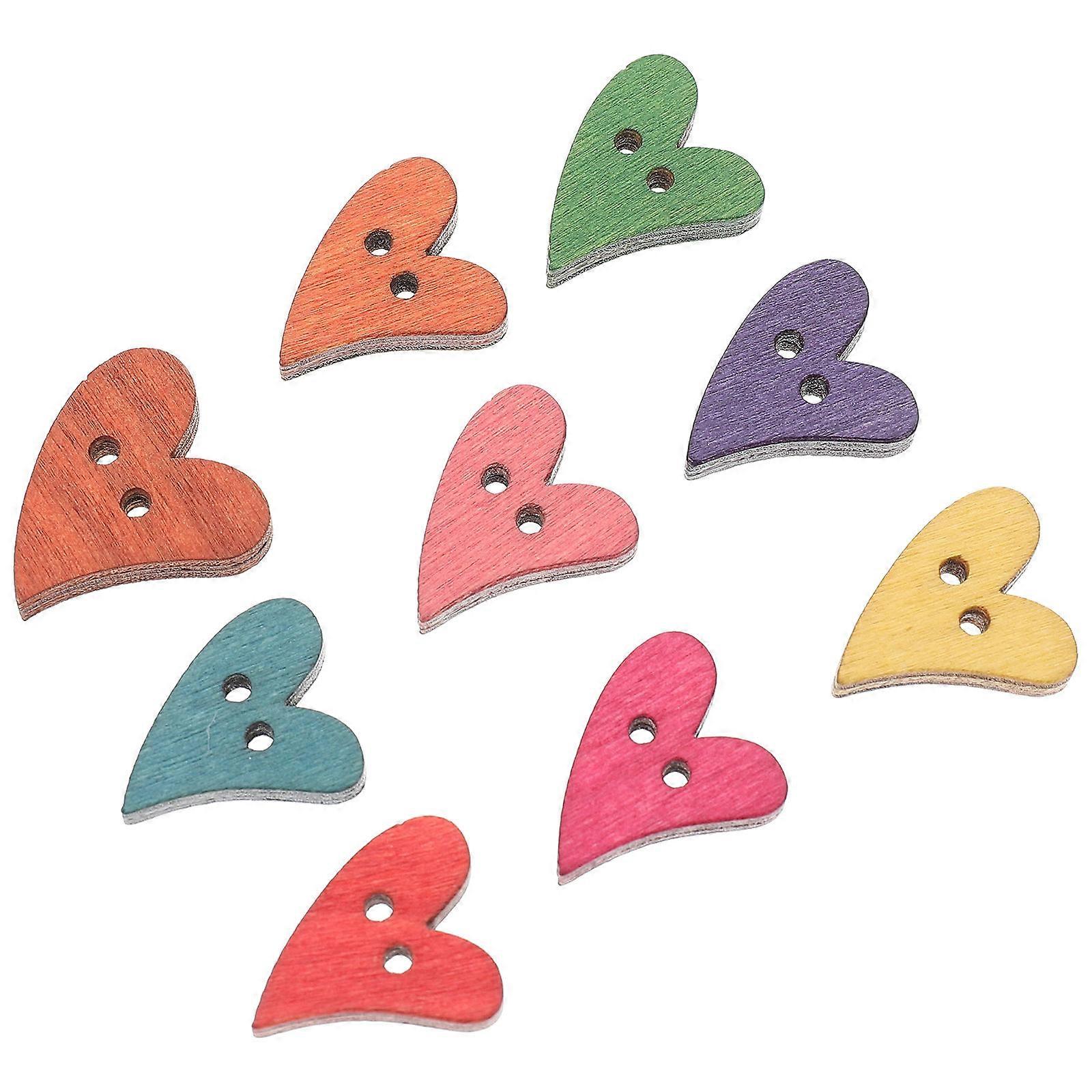 Wooden Button Sewing Buttons for DIY 200Pcs Double Hole Heart Shape Design