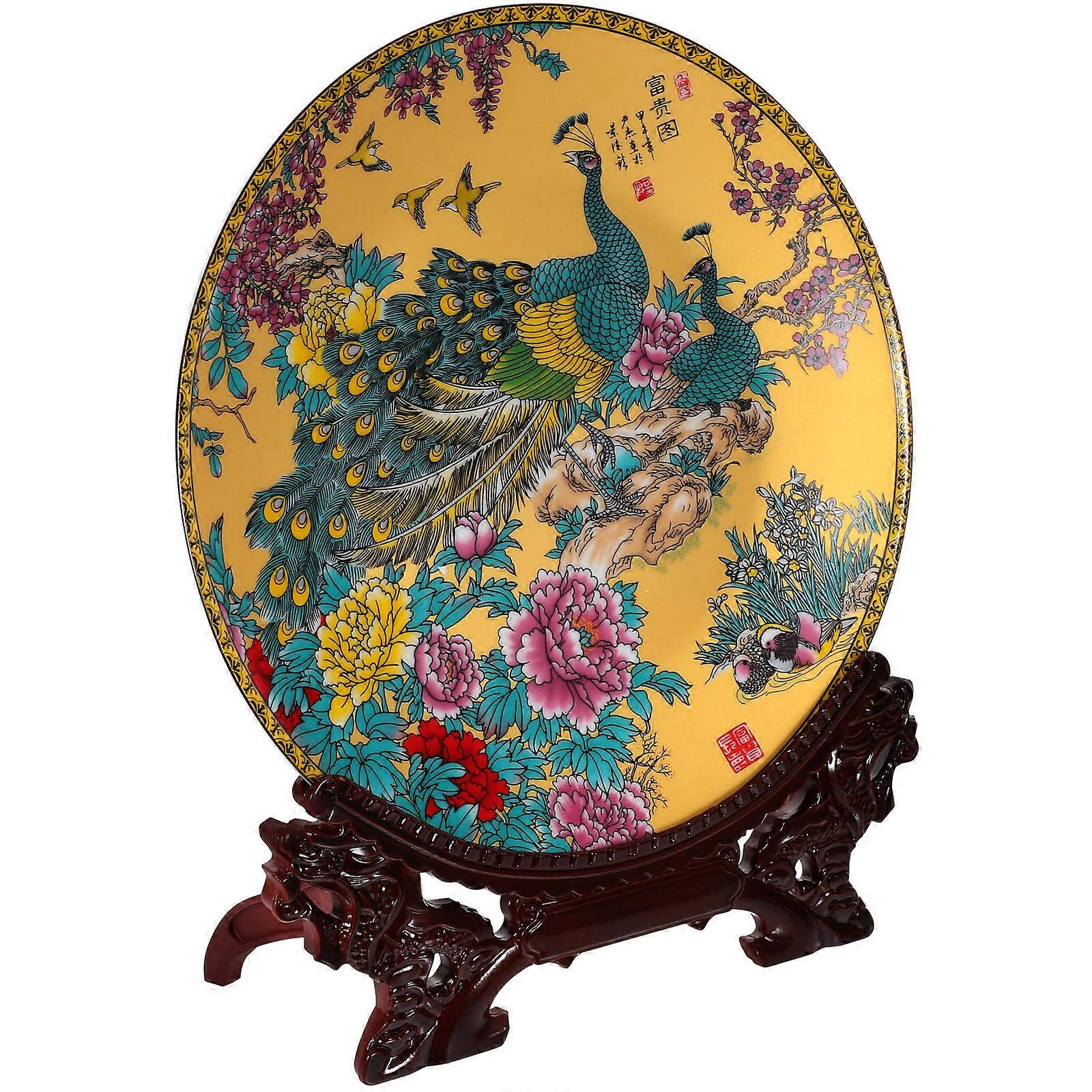 Decorative Ceramic Plate with Stand for Decoration Chinese Style