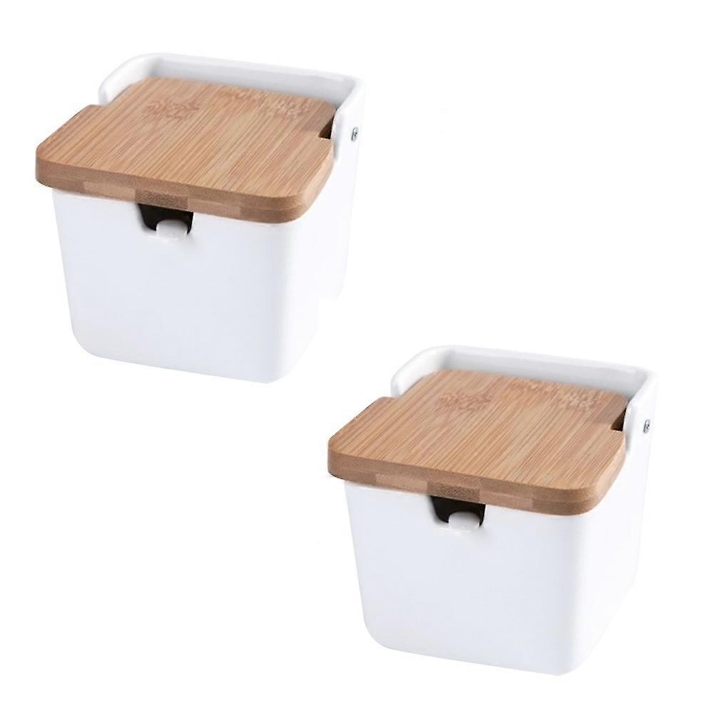 Ceramic Condiment Jars for Home Kitchen with and Bamboo Lid 2Pcs
