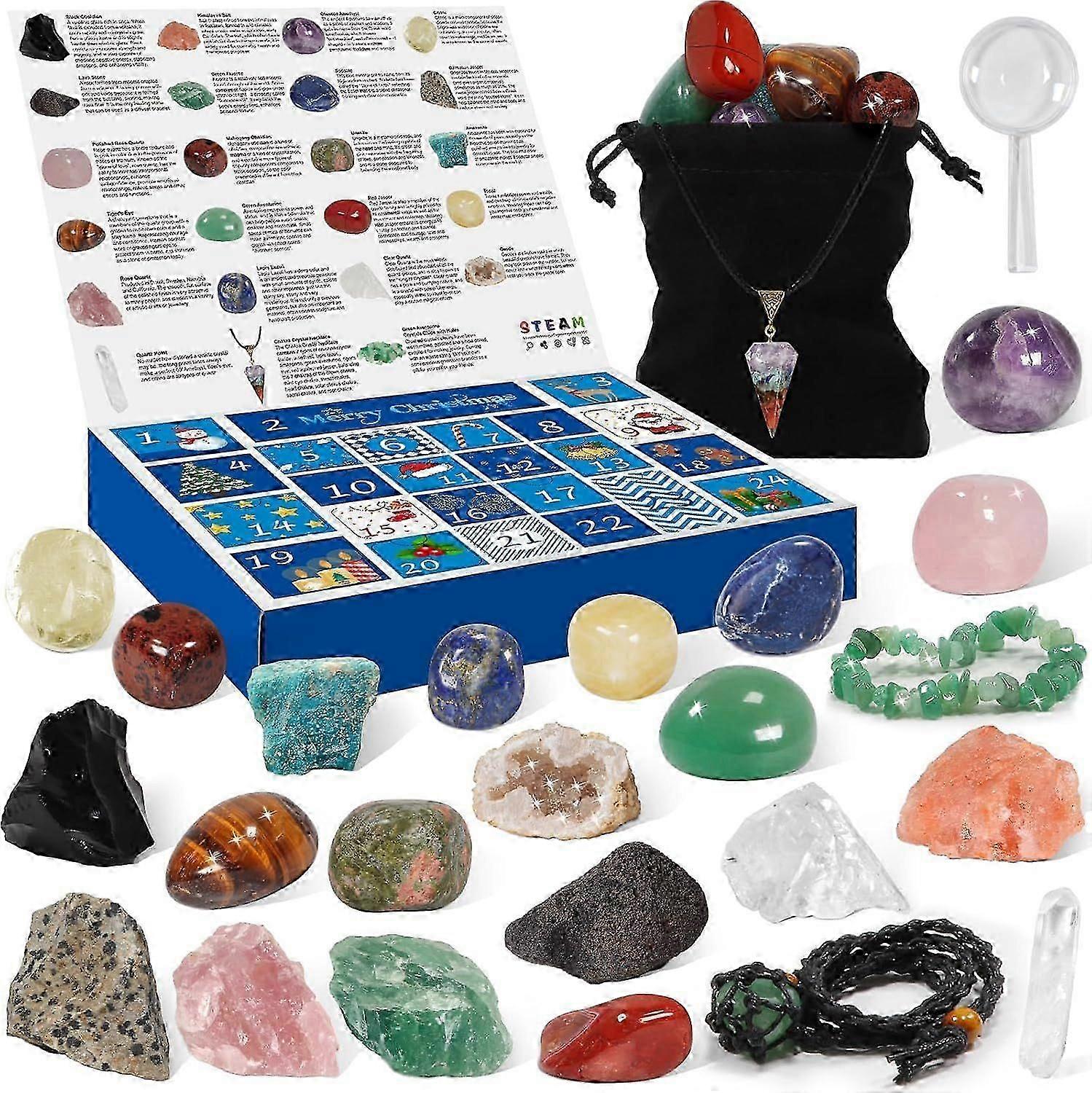 Crystal Advent Calendar 2025 Rock Mineral & Fossil Collection 24-Day Christmas